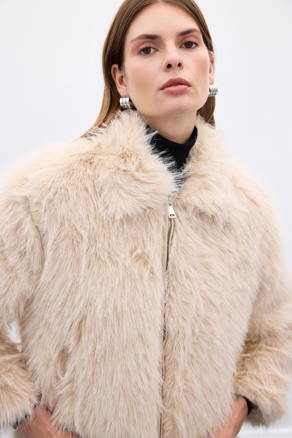 Fermuarlı Kürk - Bej