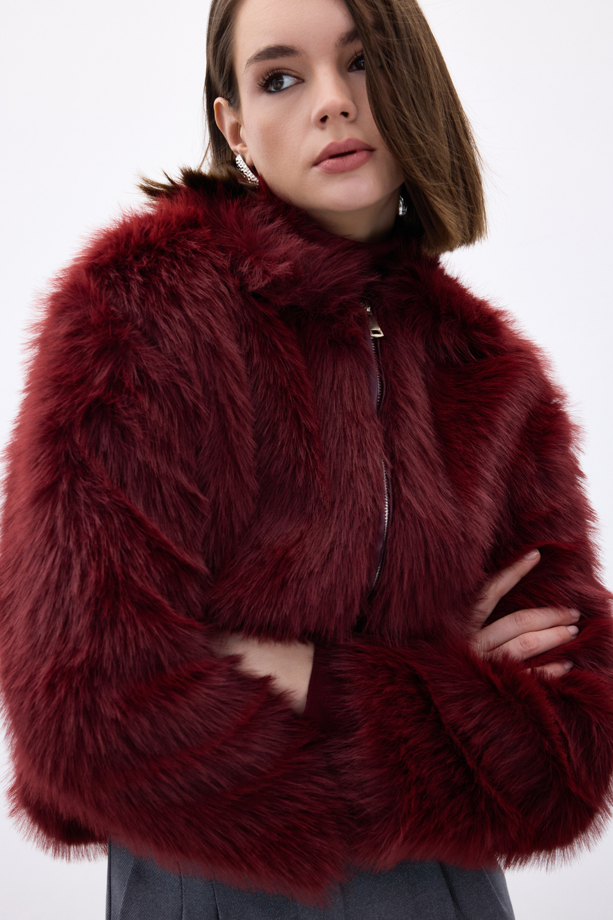 Fermuarlı Kürk - Bordo