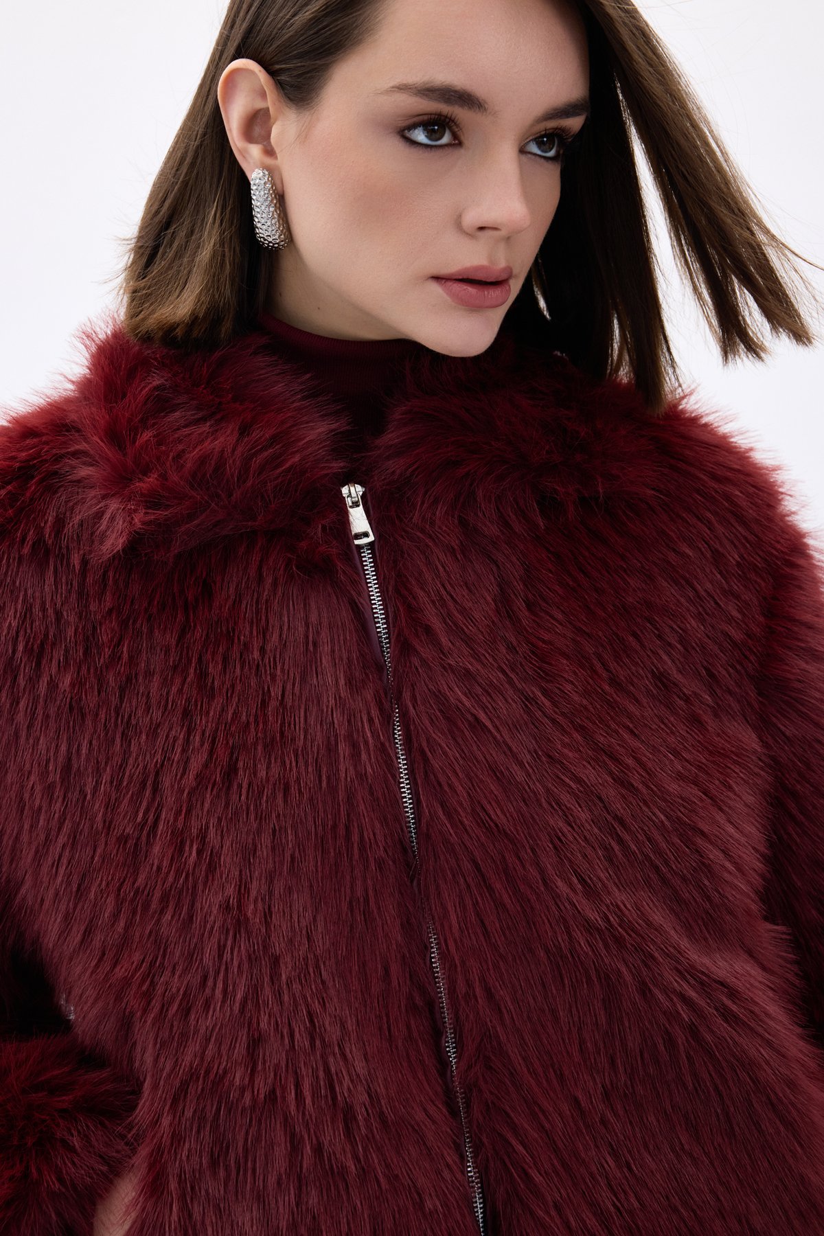 Fermuarlı Kürk - Bordo