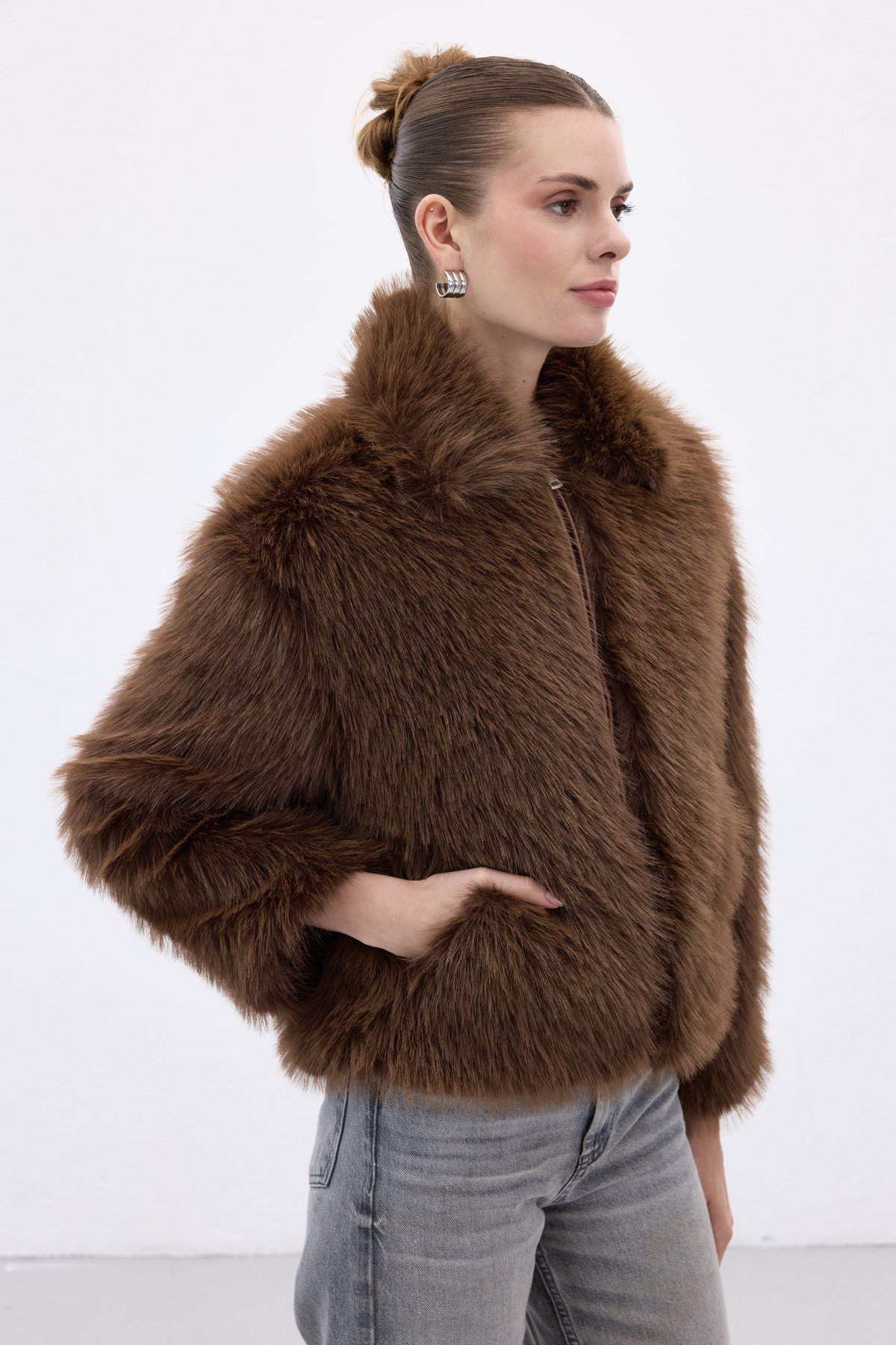 Fermuarlı Kürk - Kahve