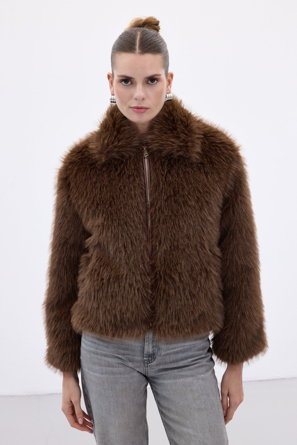 Fermuarlı Kürk - Kahve