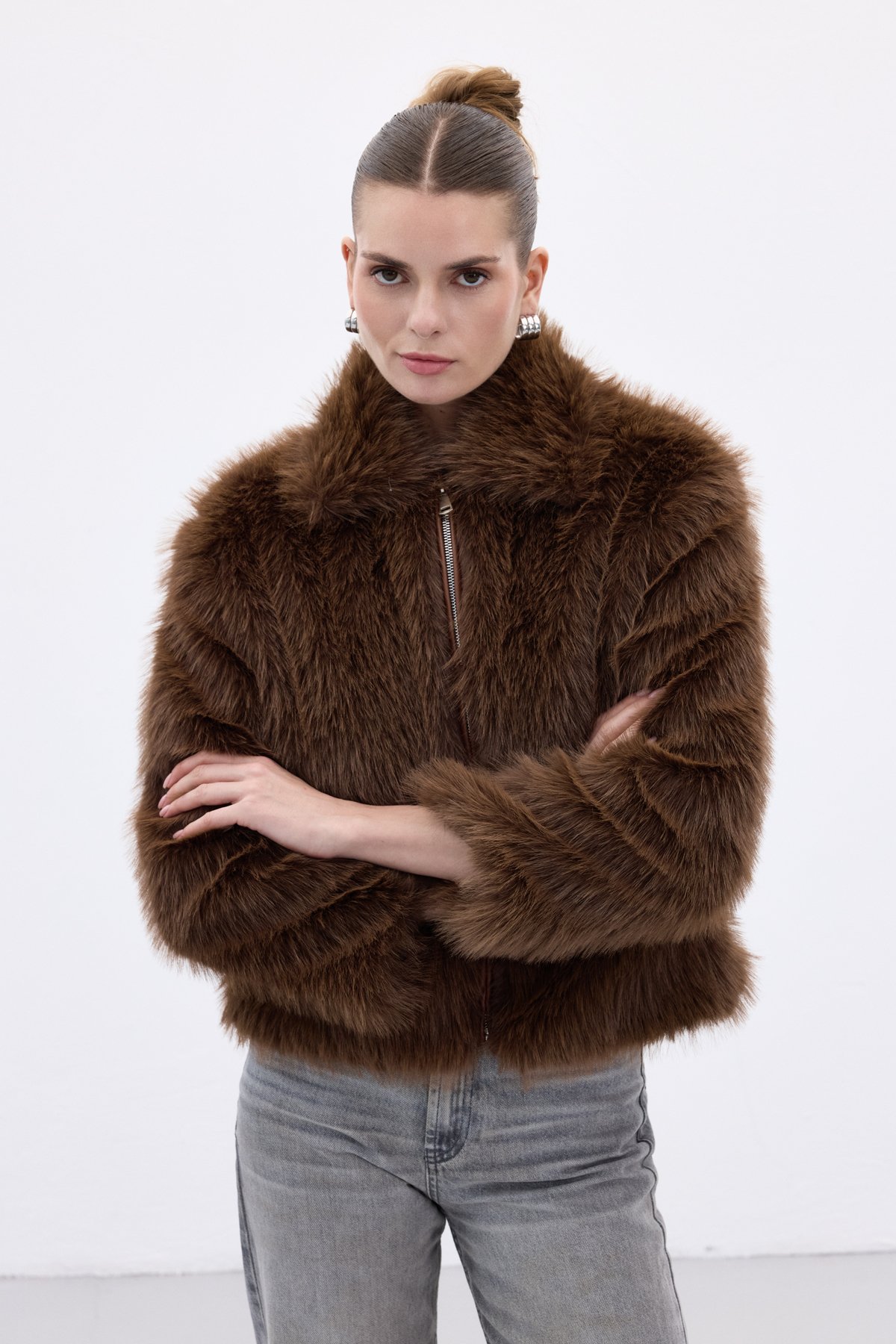 Fermuarlı Kürk - Kahve