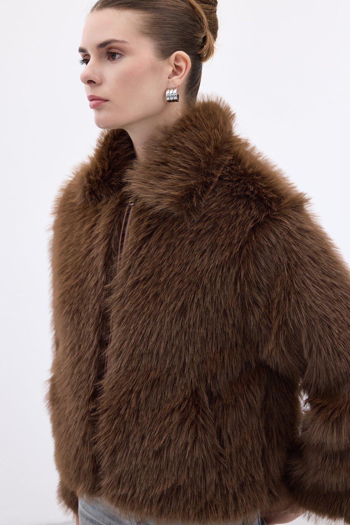 Fermuarlı Kürk - Kahve