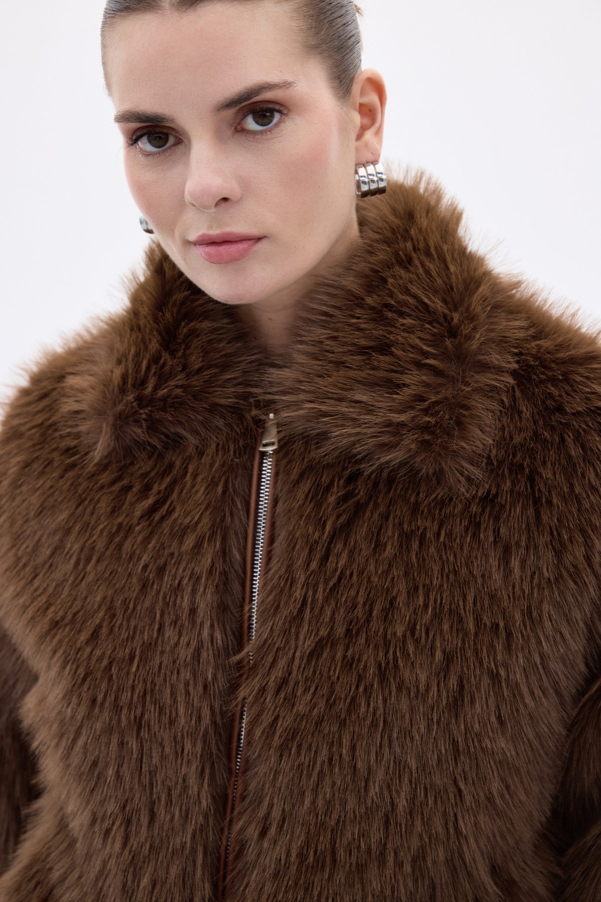 Fermuarlı Kürk - Kahve