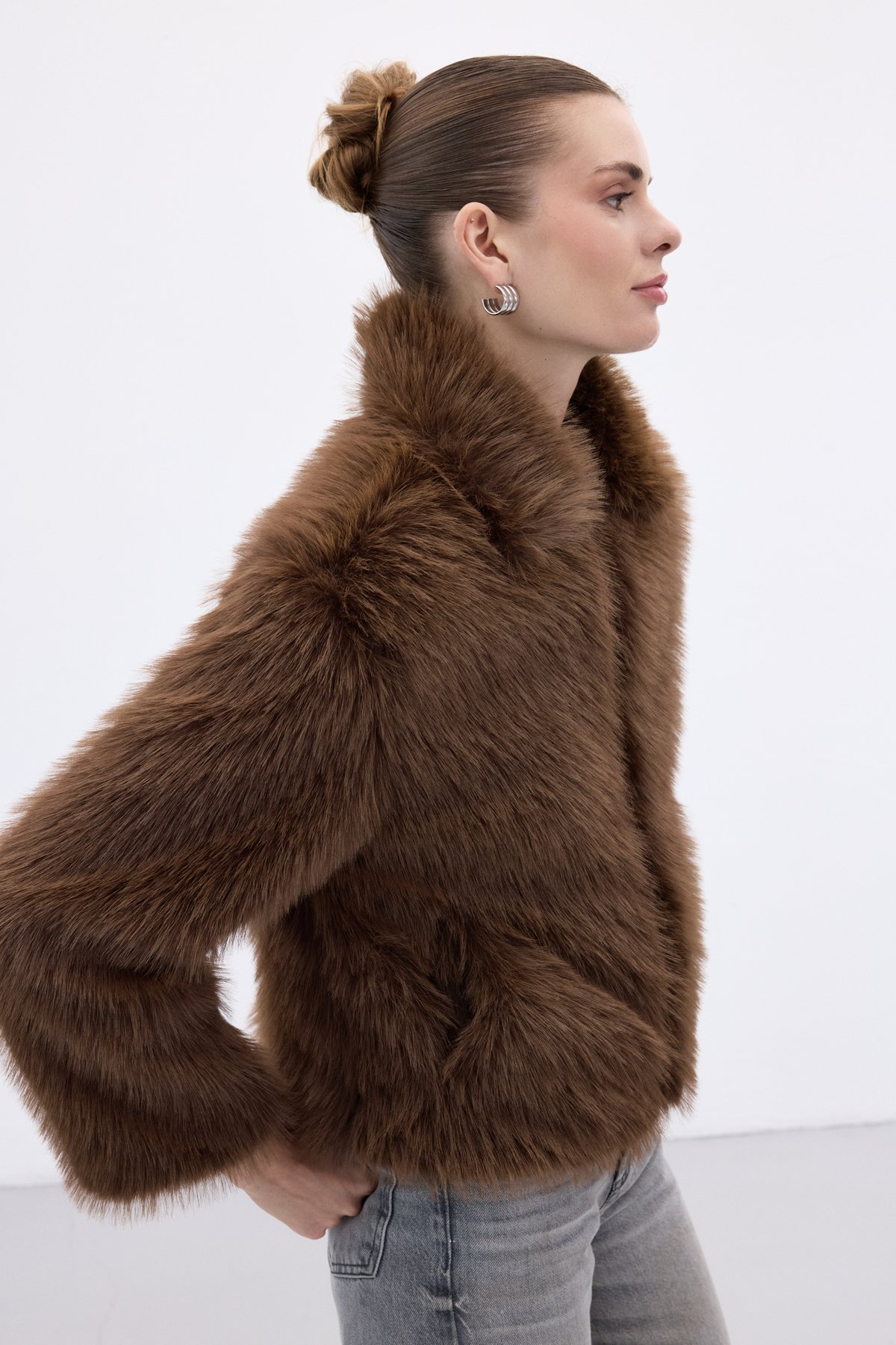 Fermuarlı Kürk - Kahve