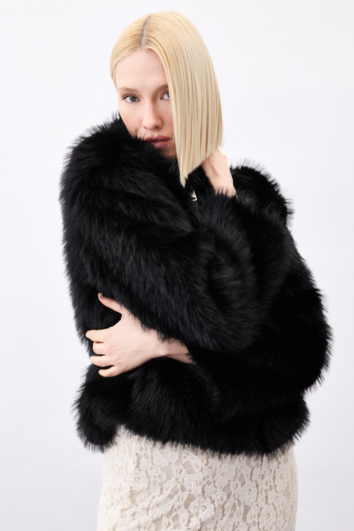 Fermuarlı Kürk - Siyah