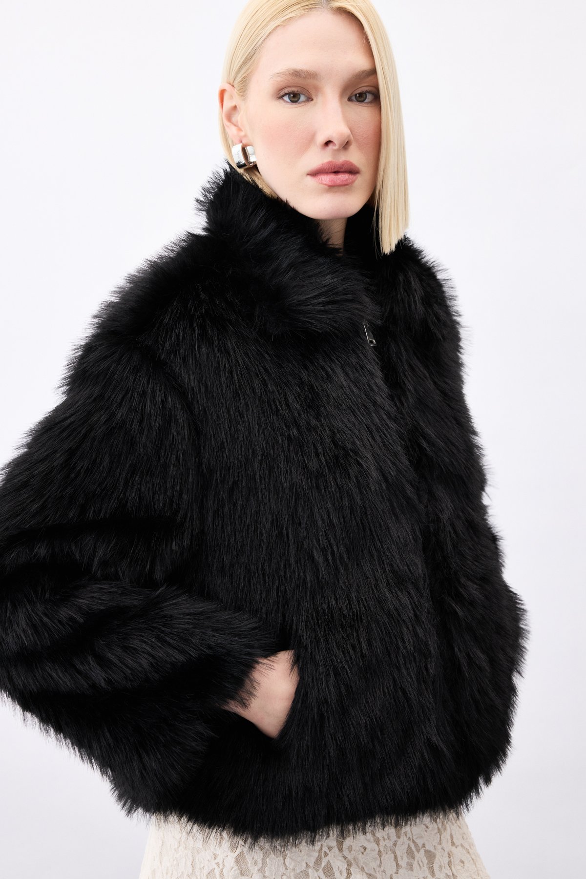 Fermuarlı Kürk - Siyah