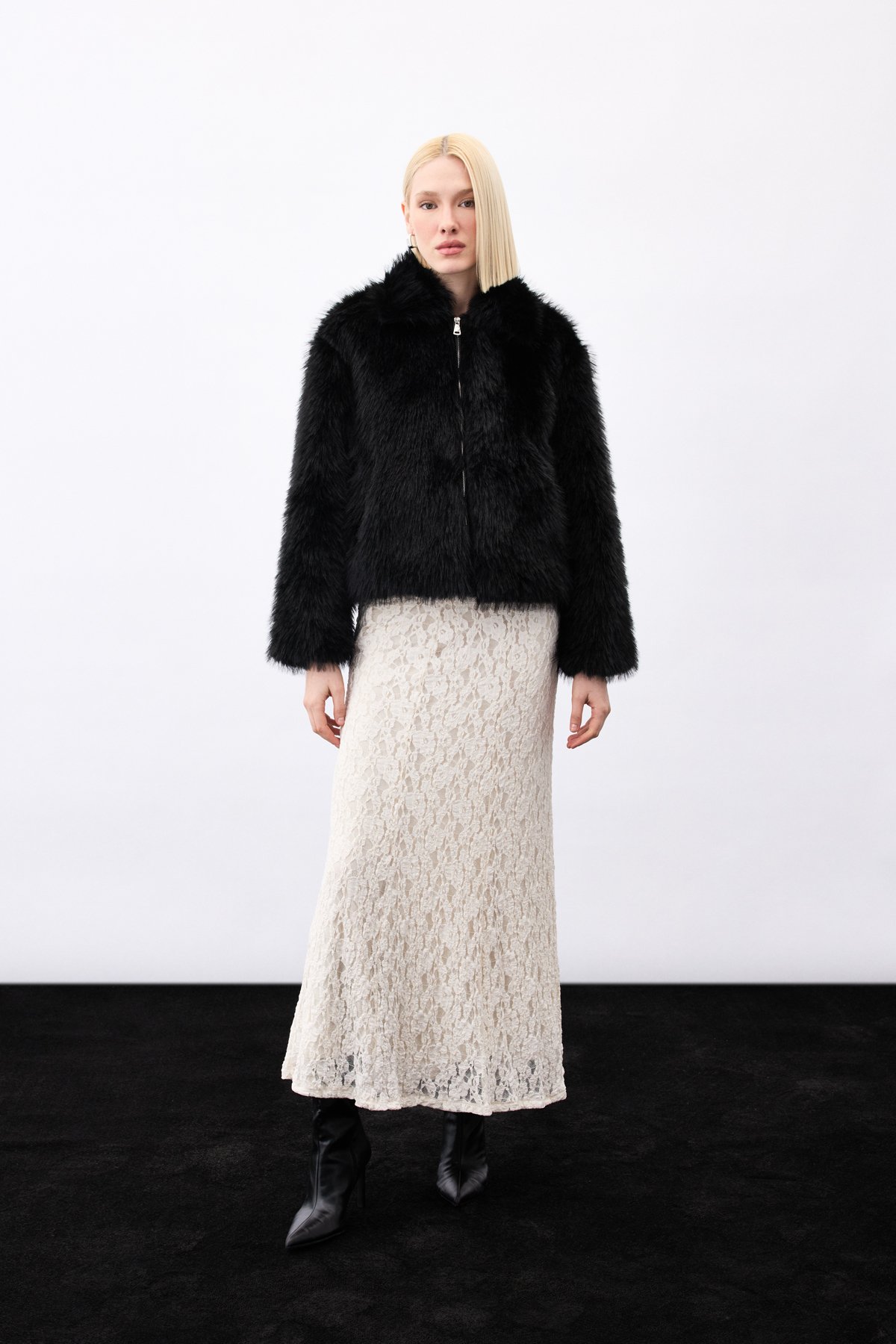 Fermuarlı Kürk - Siyah