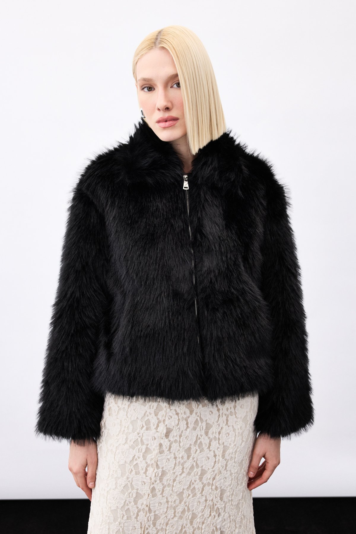 Fermuarlı Kürk - Siyah