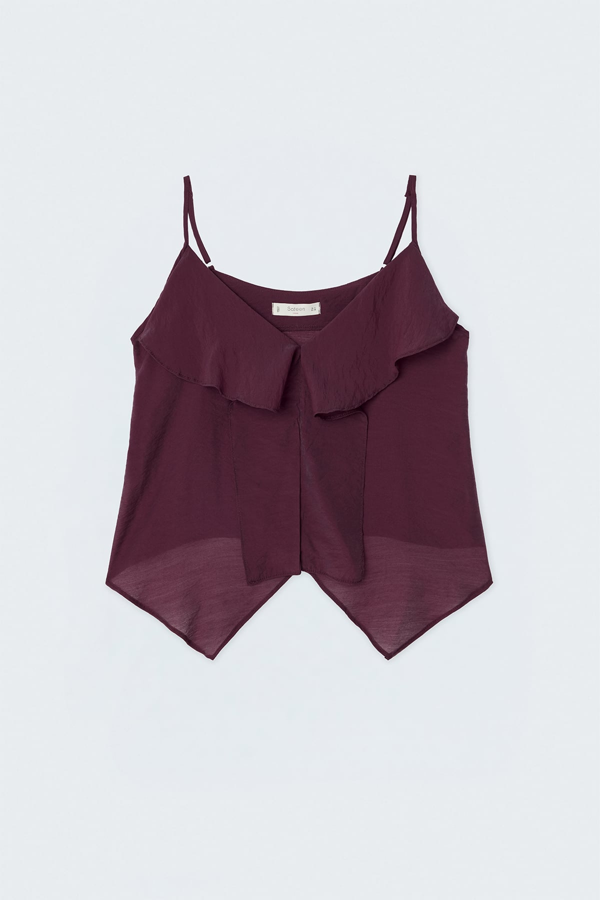 Fırfır Detaylı Askılı Bluz - Bordo