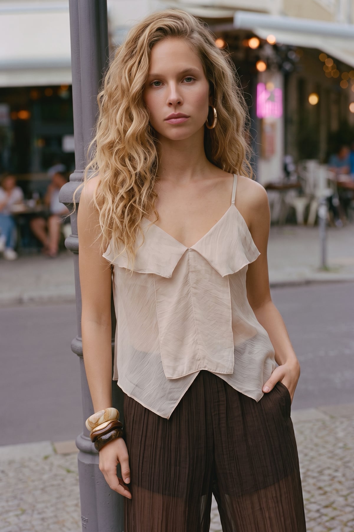 Ruffle Detailed Strappy Blouse - Stone