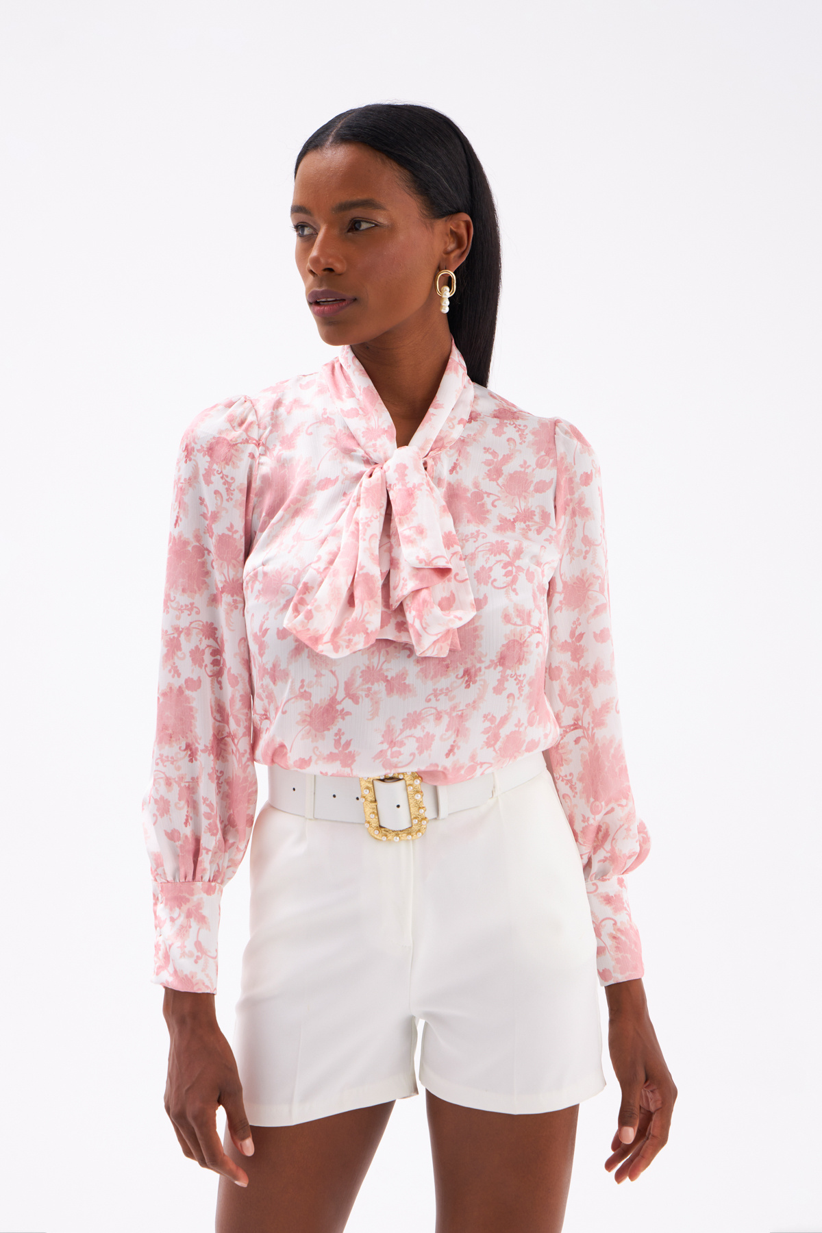 Scarf Detailed Blouse - PINK