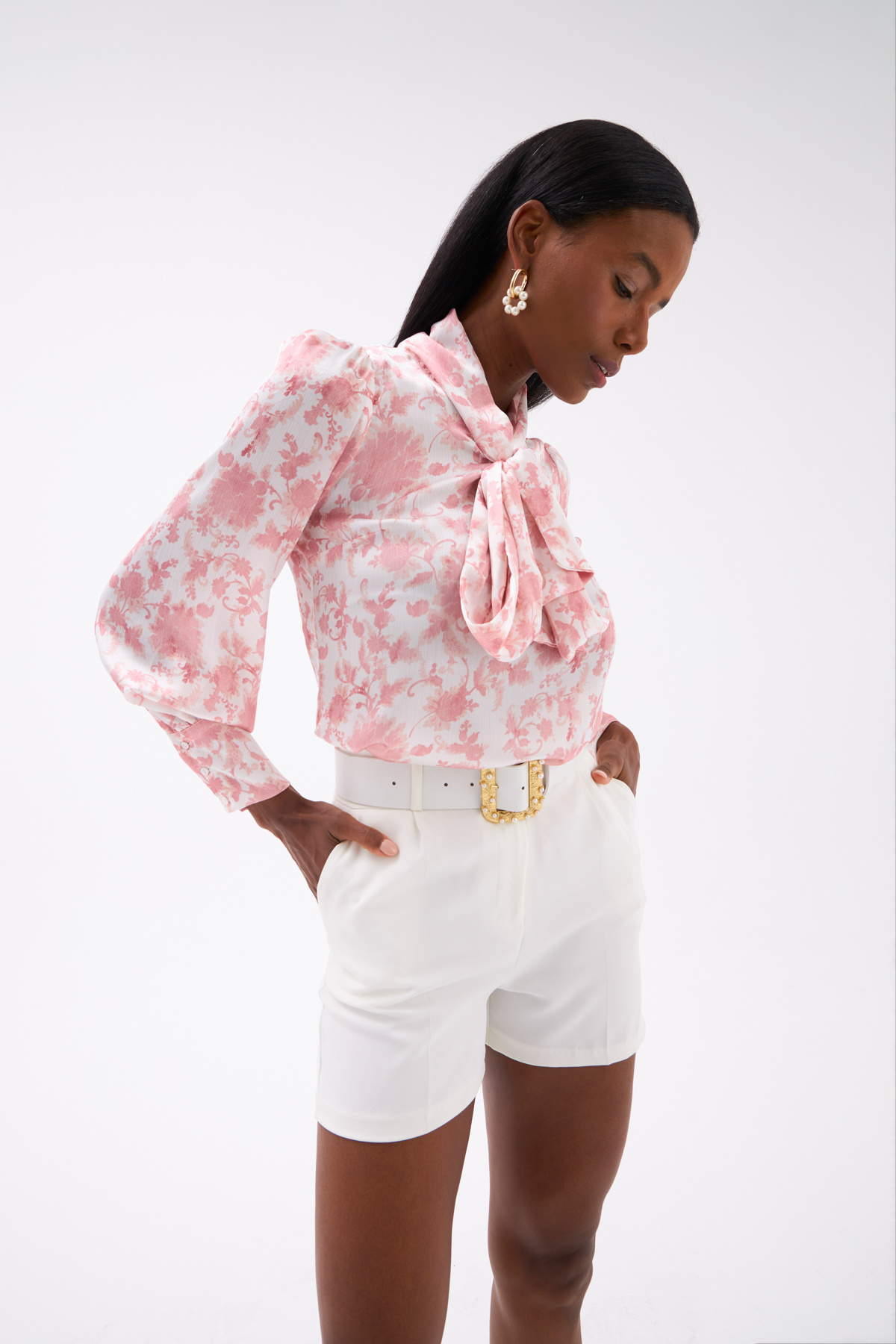 Scarf Detailed Blouse - PINK