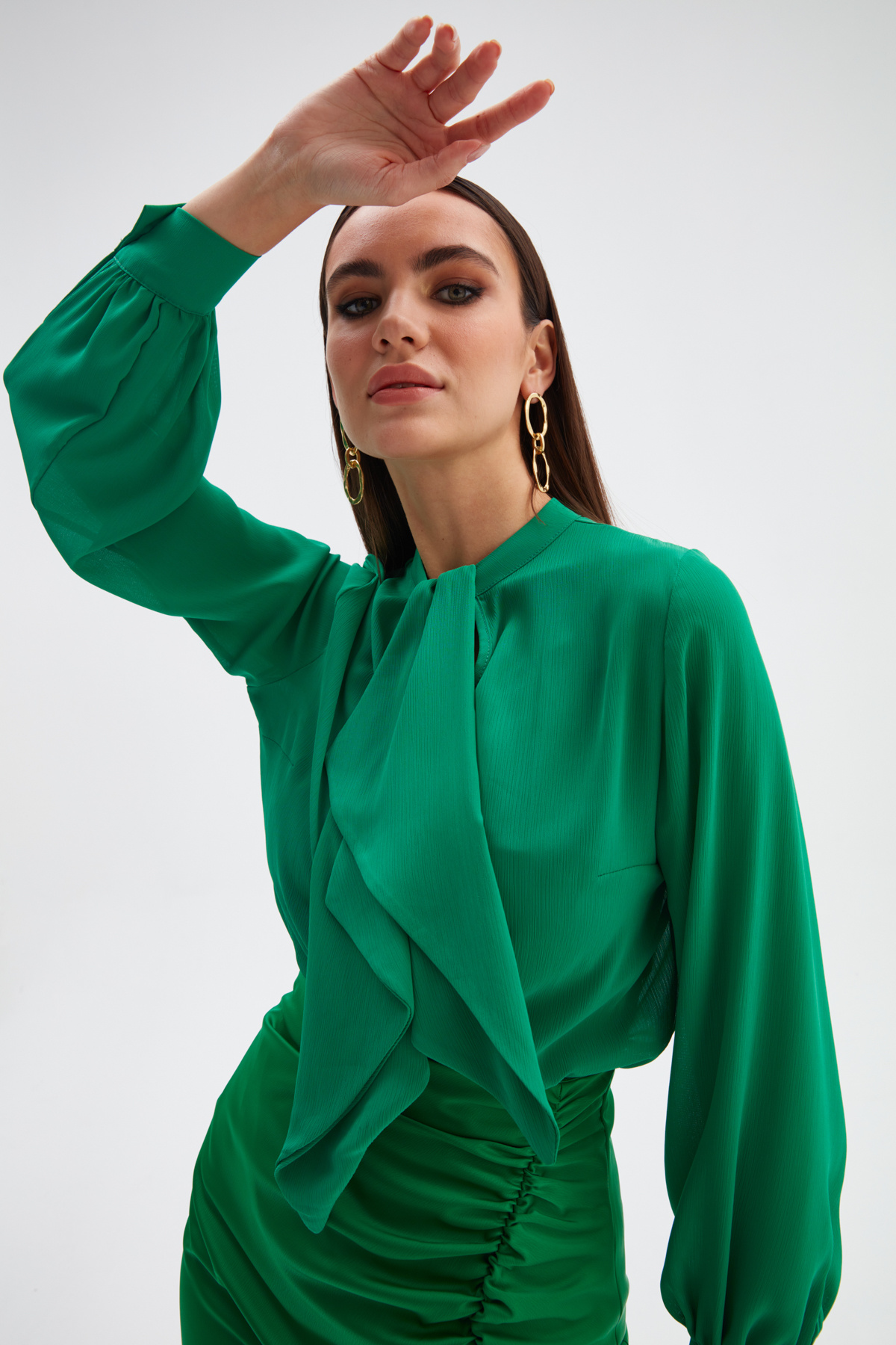 Fular Detaylı Salaş Bluz - YEŞİL