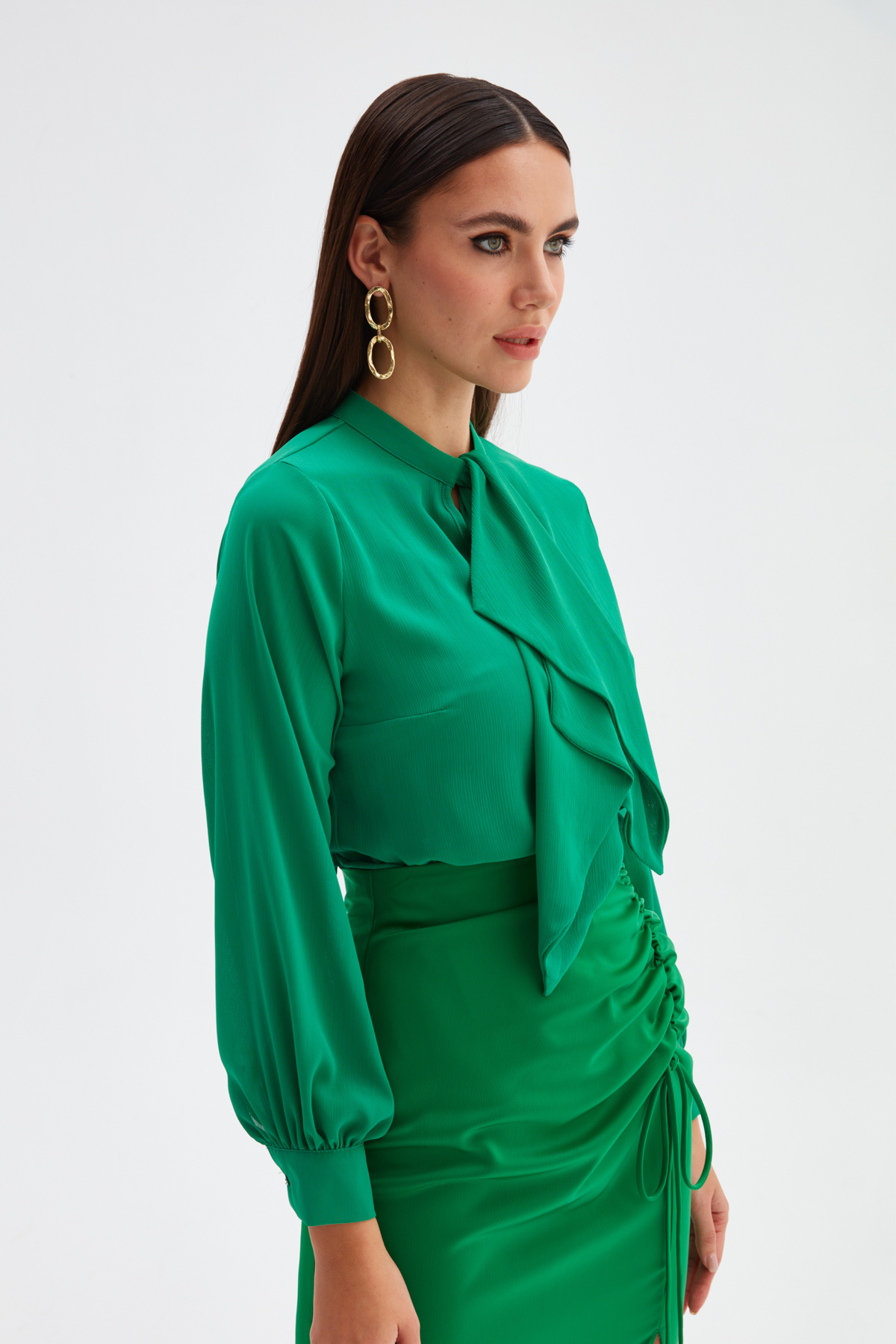 Fular Detaylı Salaş Bluz - YEŞİL