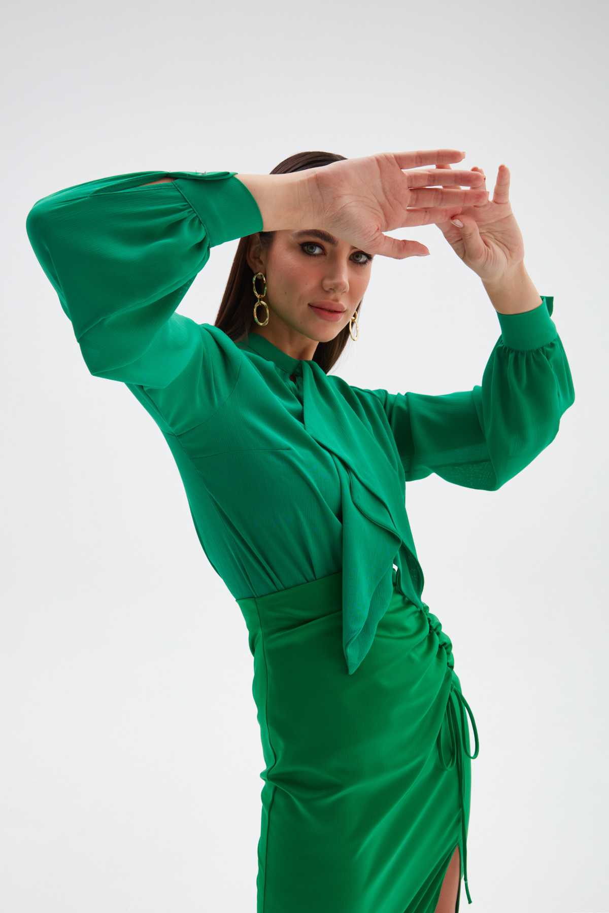 Fular Detaylı Salaş Bluz - YEŞİL