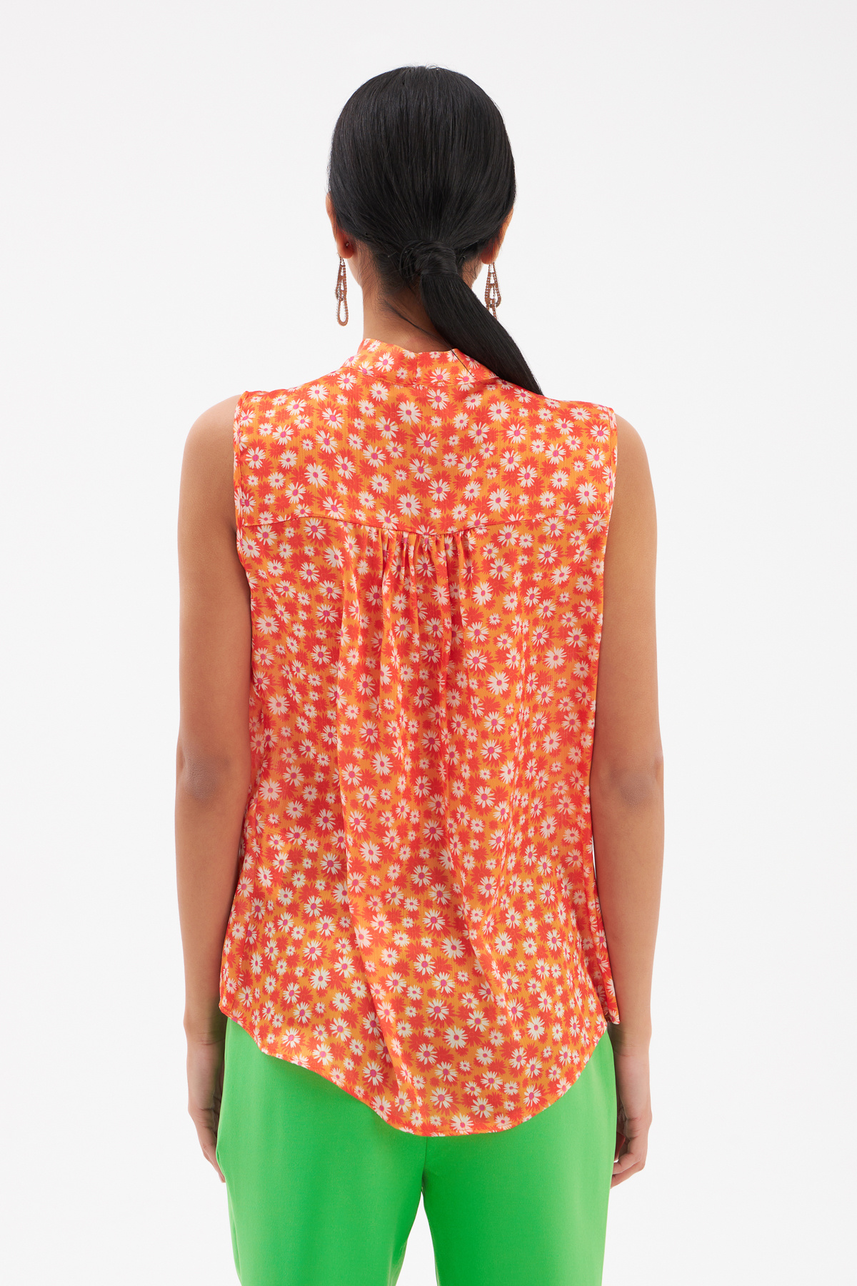 Fular Yaka Desenli Bluz - ORANJ