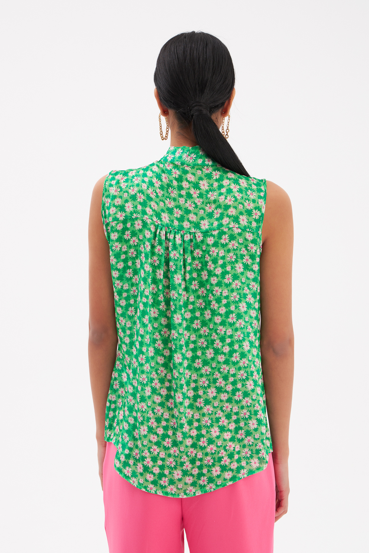 Fular Yaka Desenli Bluz - YEŞİL