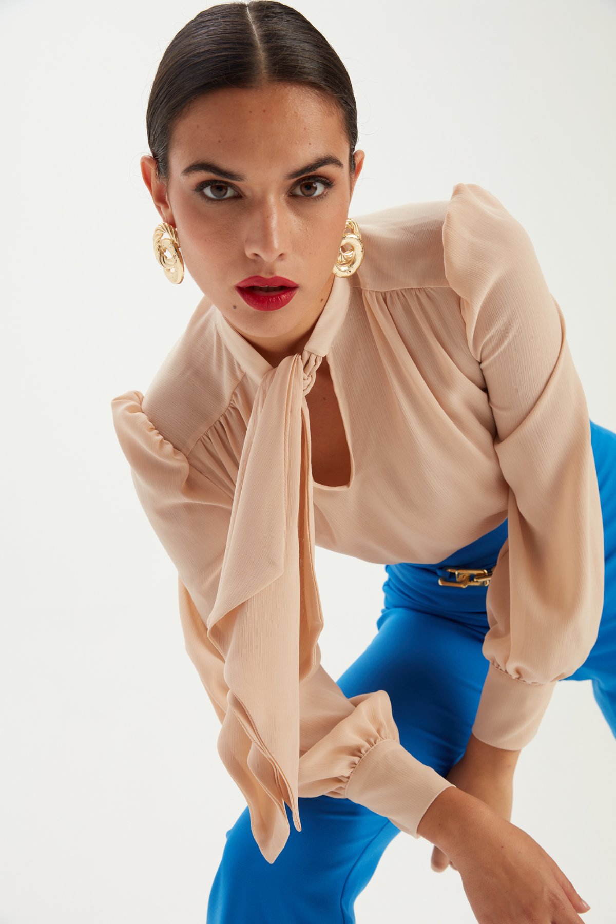 Fular Yaka Salaş Bluz - BEJ