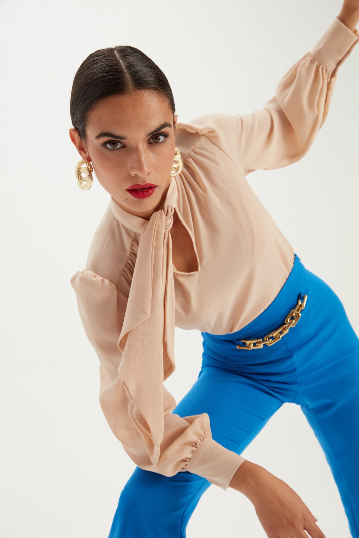 Fular Yaka Salaş Bluz - BEJ