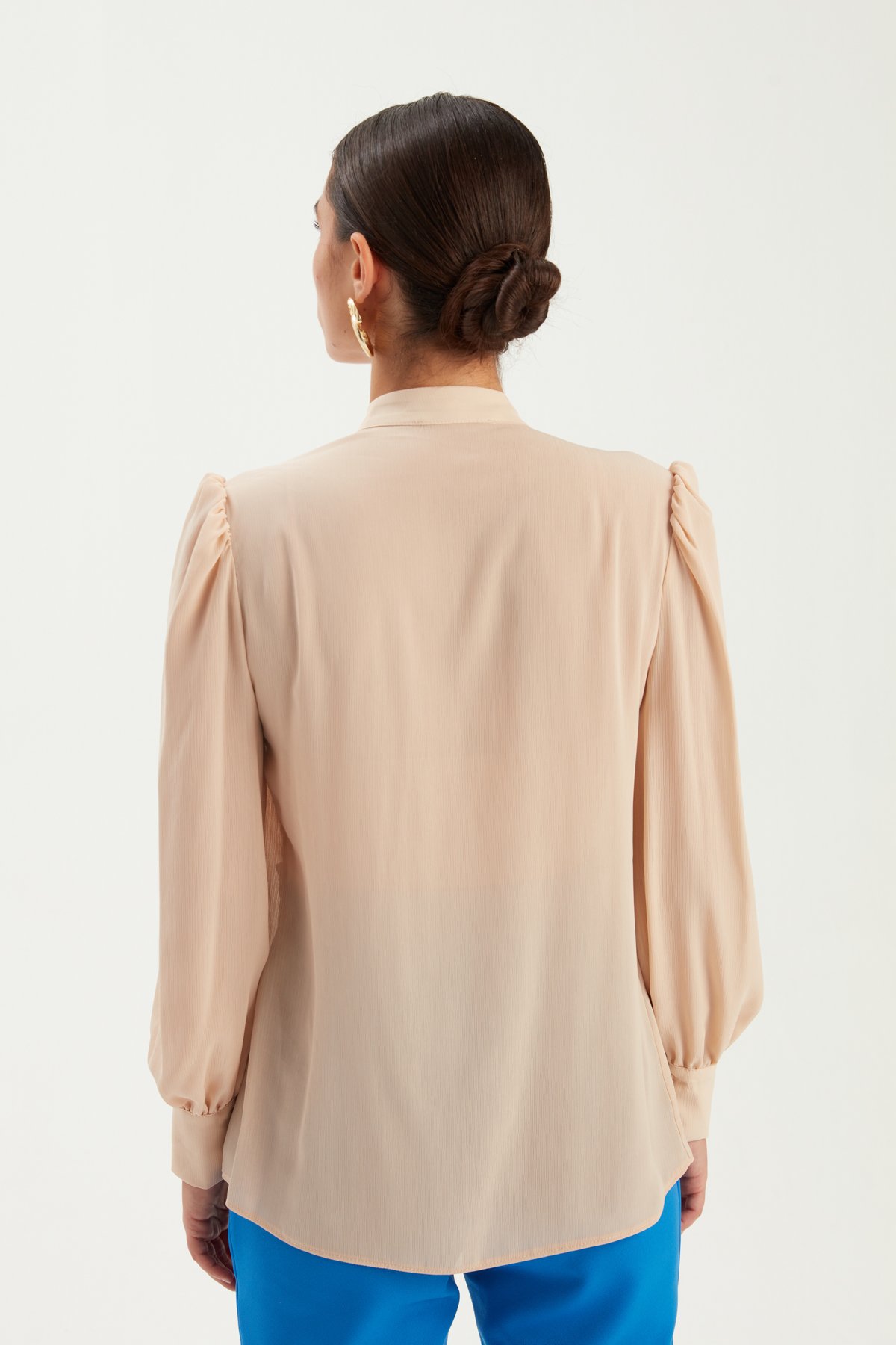 Fular Yaka Salaş Bluz - BEJ