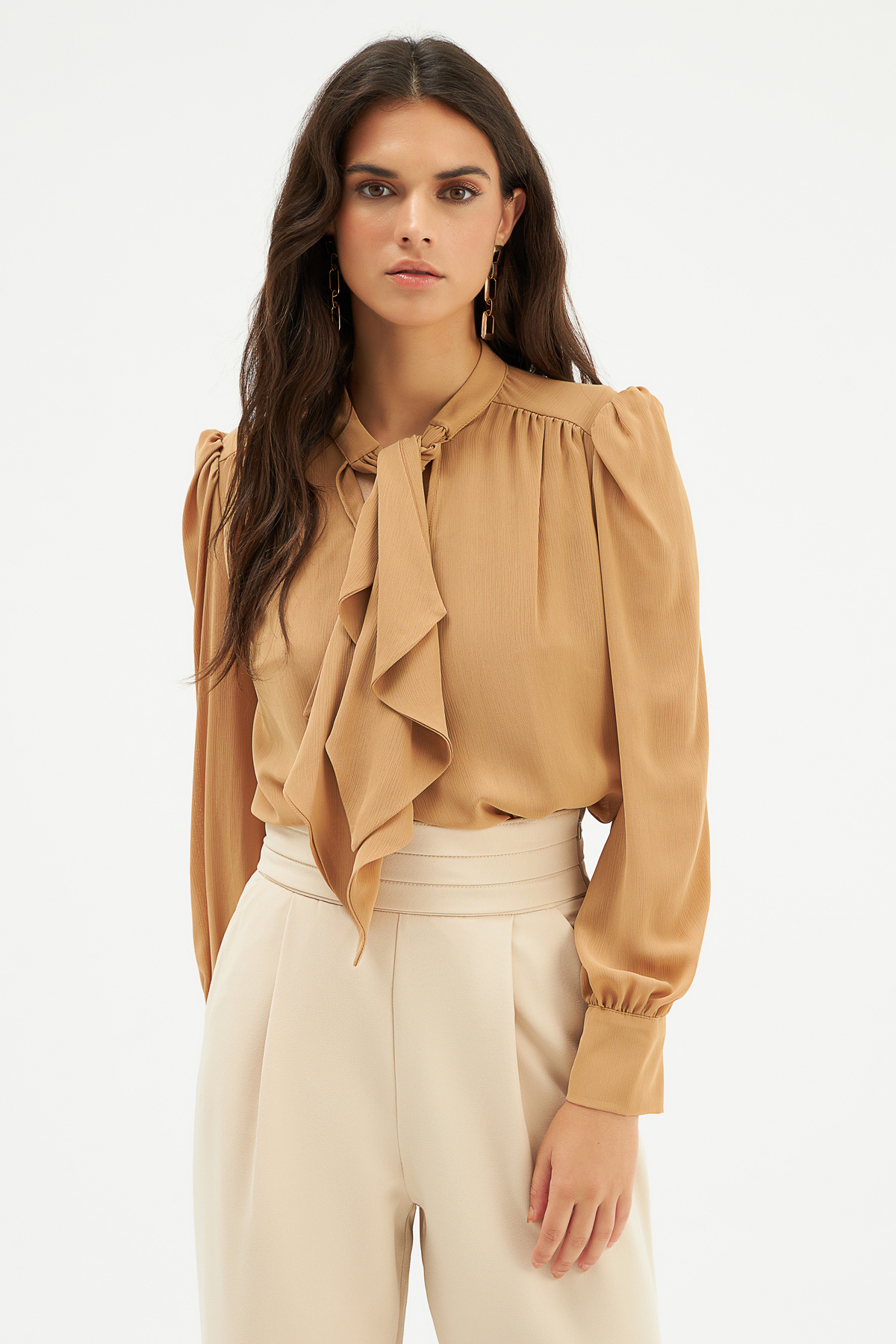 Fular Yaka Salaş Bluz - CAMEL