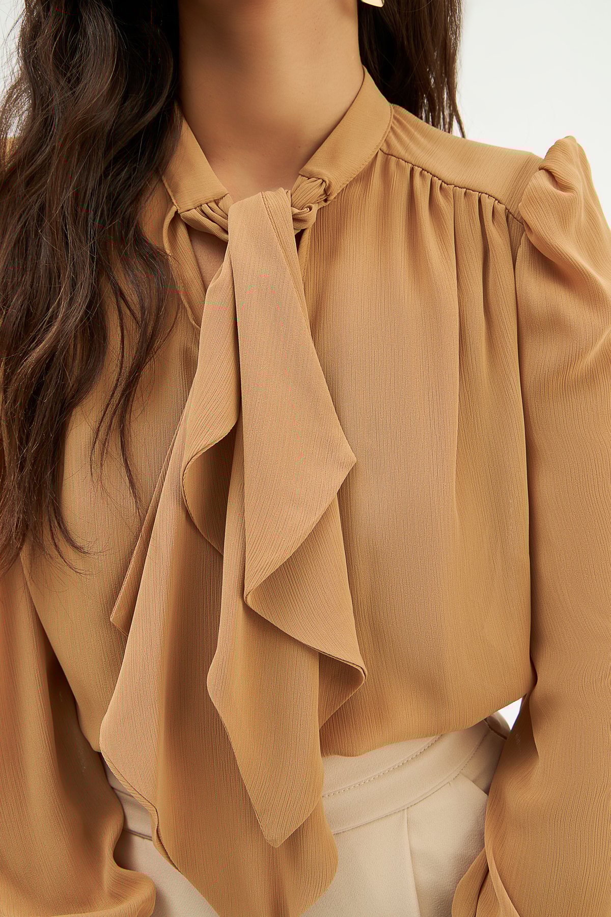 Fular Yaka Salaş Bluz - CAMEL