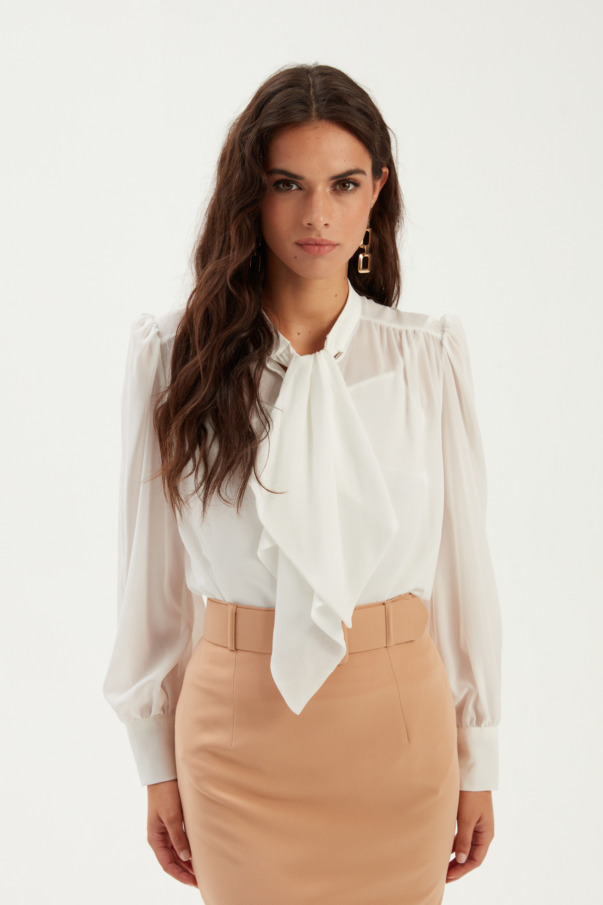 Fular Yaka Salaş Bluz - EKRU