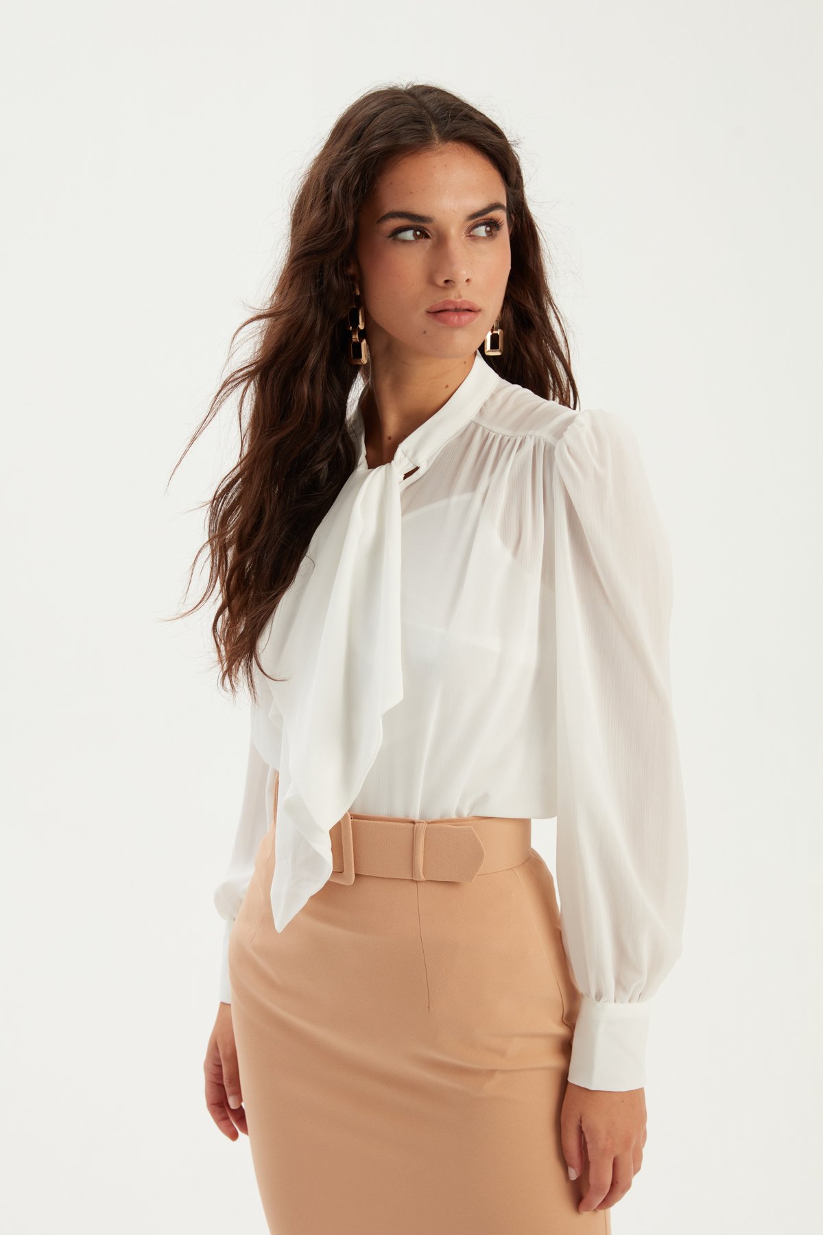 Fular Yaka Salaş Bluz - EKRU