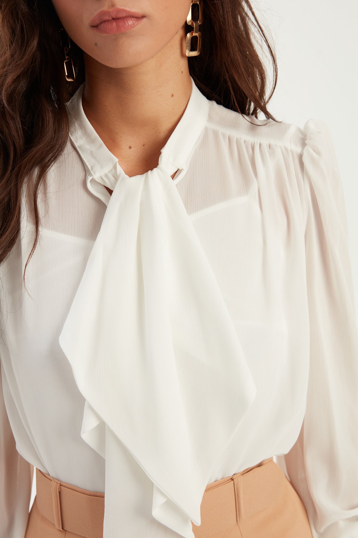 Fular Yaka Salaş Bluz - EKRU