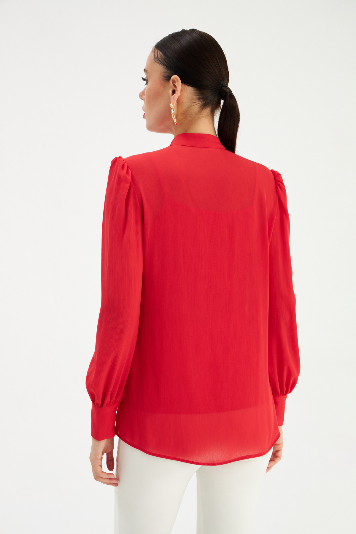 Fular Yaka Salaş Bluz - KIRMIZI