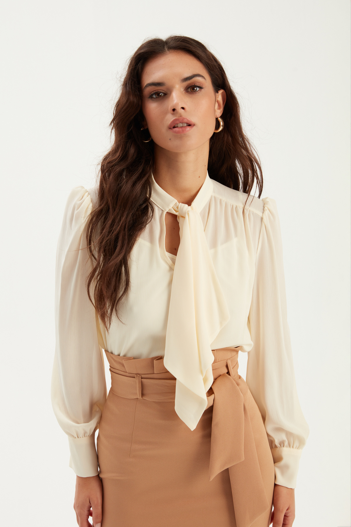 Fular Yaka Salaş Bluz - KREM