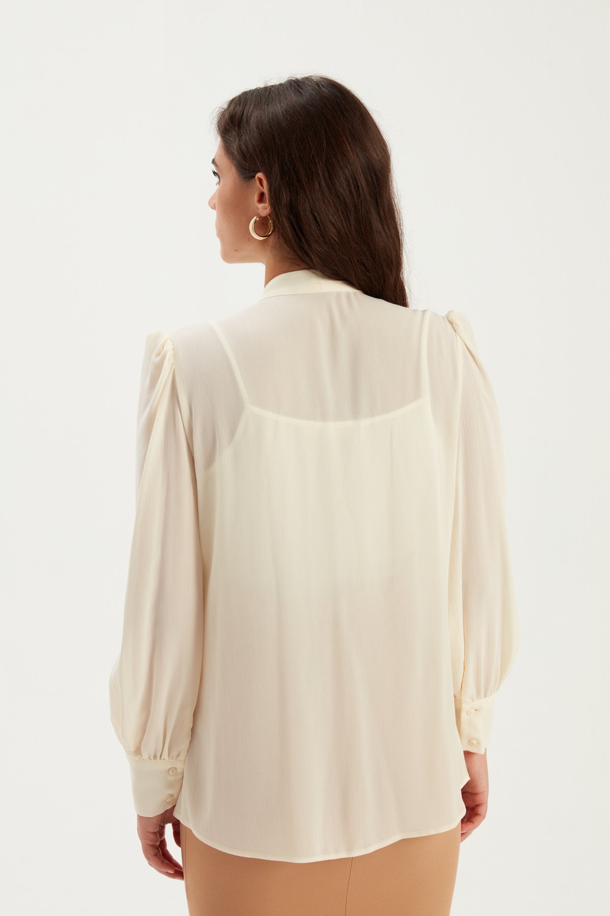 Fular Yaka Salaş Bluz - KREM