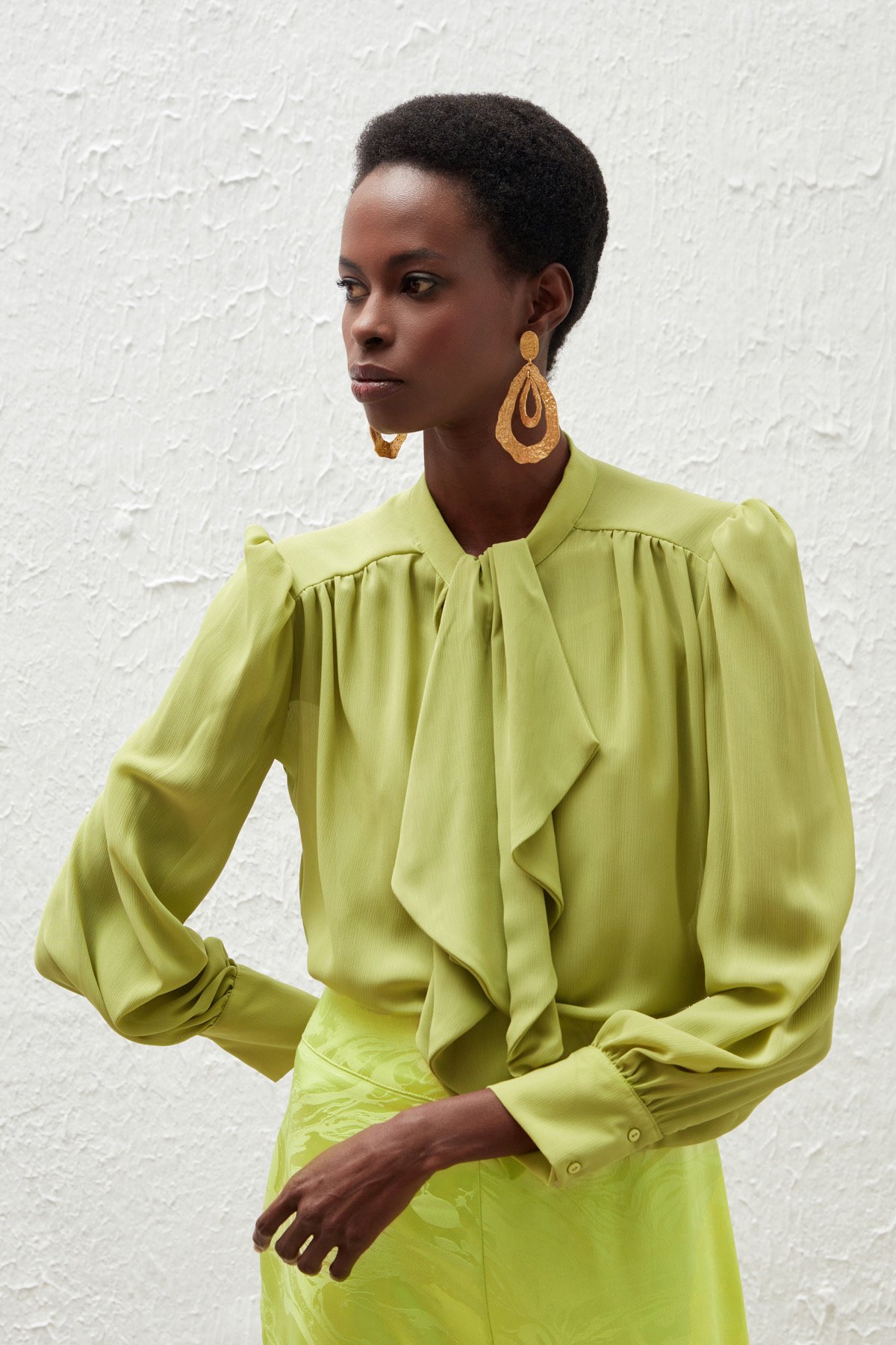 Fular Yaka Salaş Bluz - YAĞ YEŞİLİ