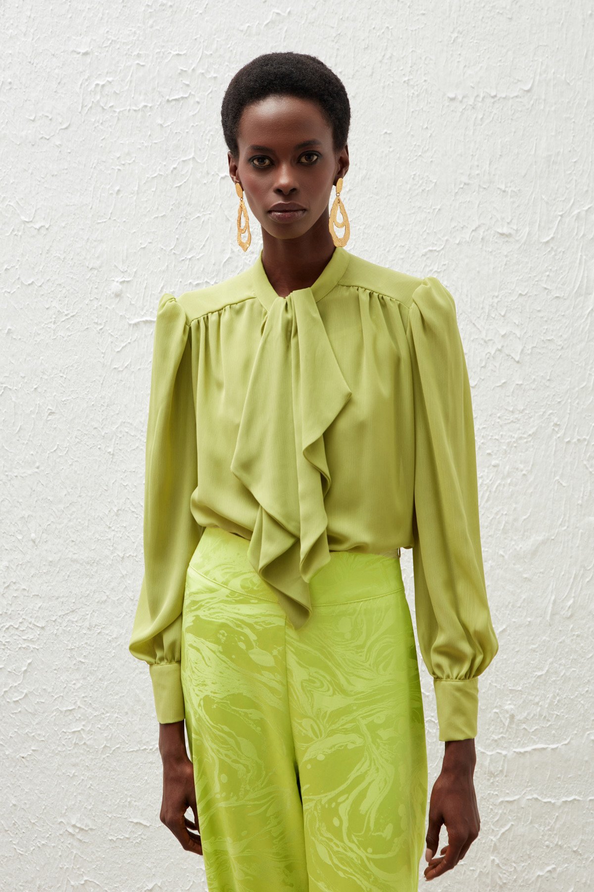 Fular Yaka Salaş Bluz - YAĞ YEŞİLİ