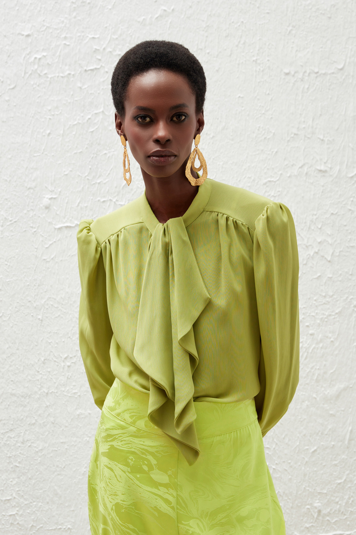 Fular Yaka Salaş Bluz - YAĞ YEŞİLİ