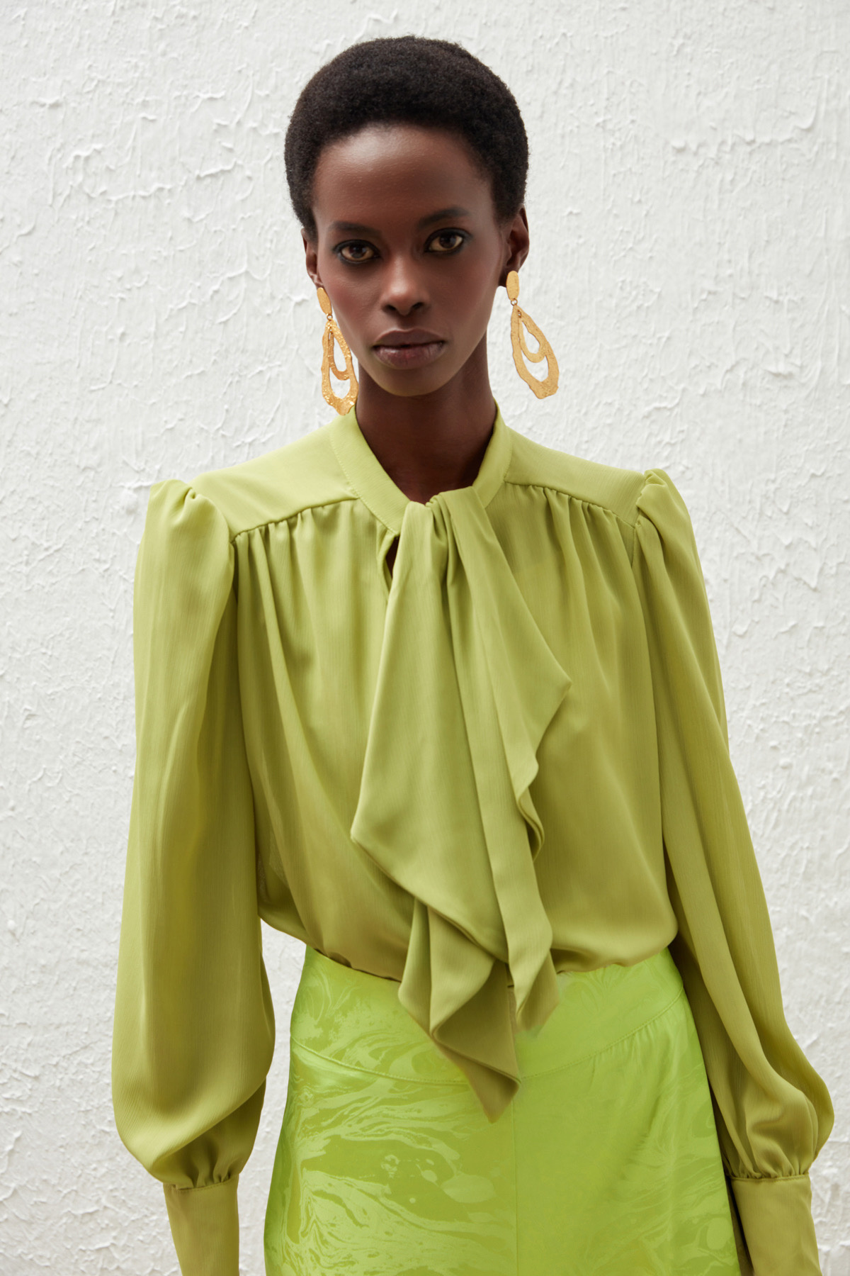 Fular Yaka Salaş Bluz - YAĞ YEŞİLİ