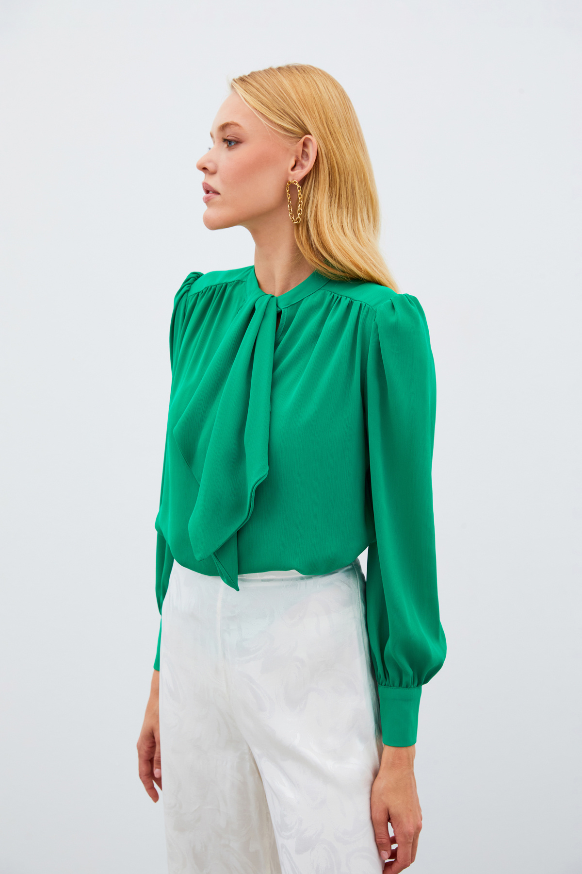 Fular Yaka Salaş Bluz - YEŞİL