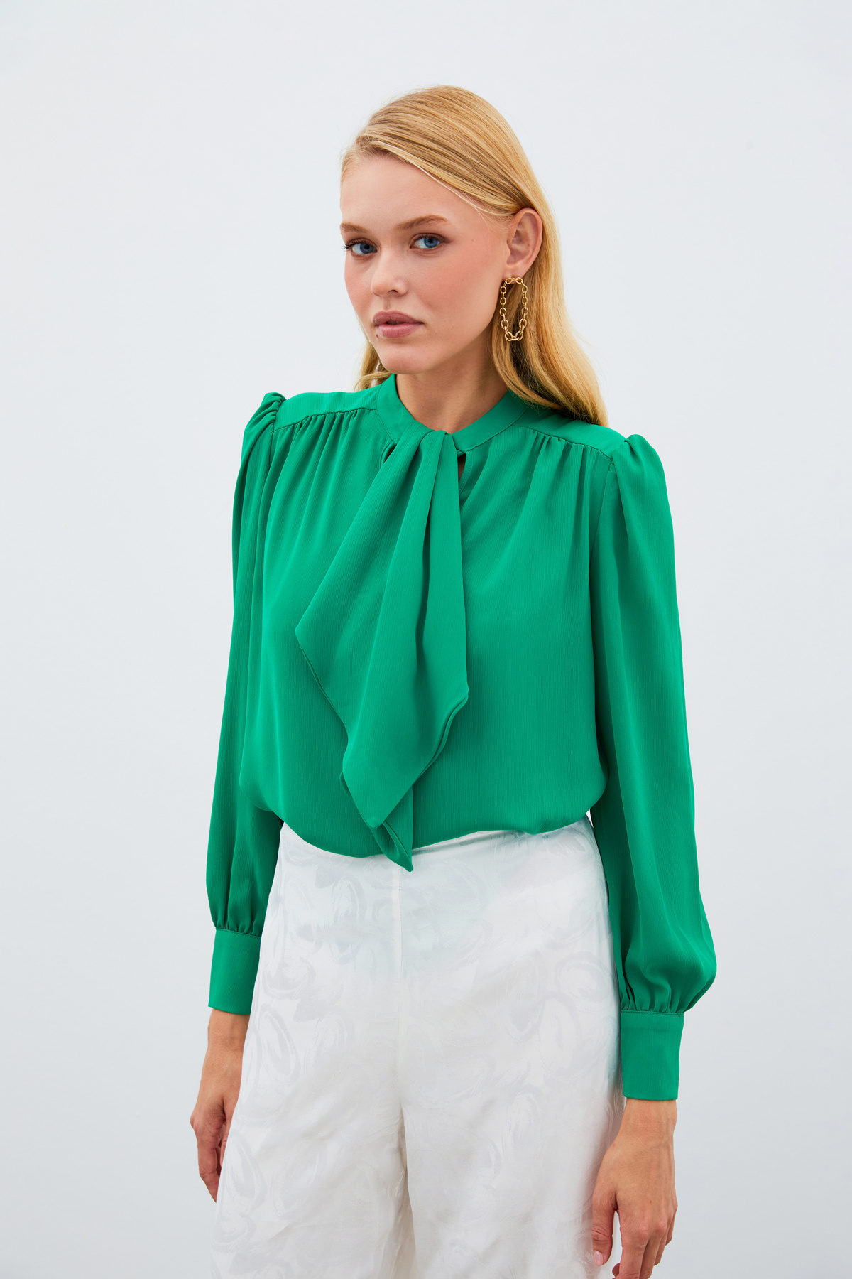 Fular Yaka Salaş Bluz - YEŞİL