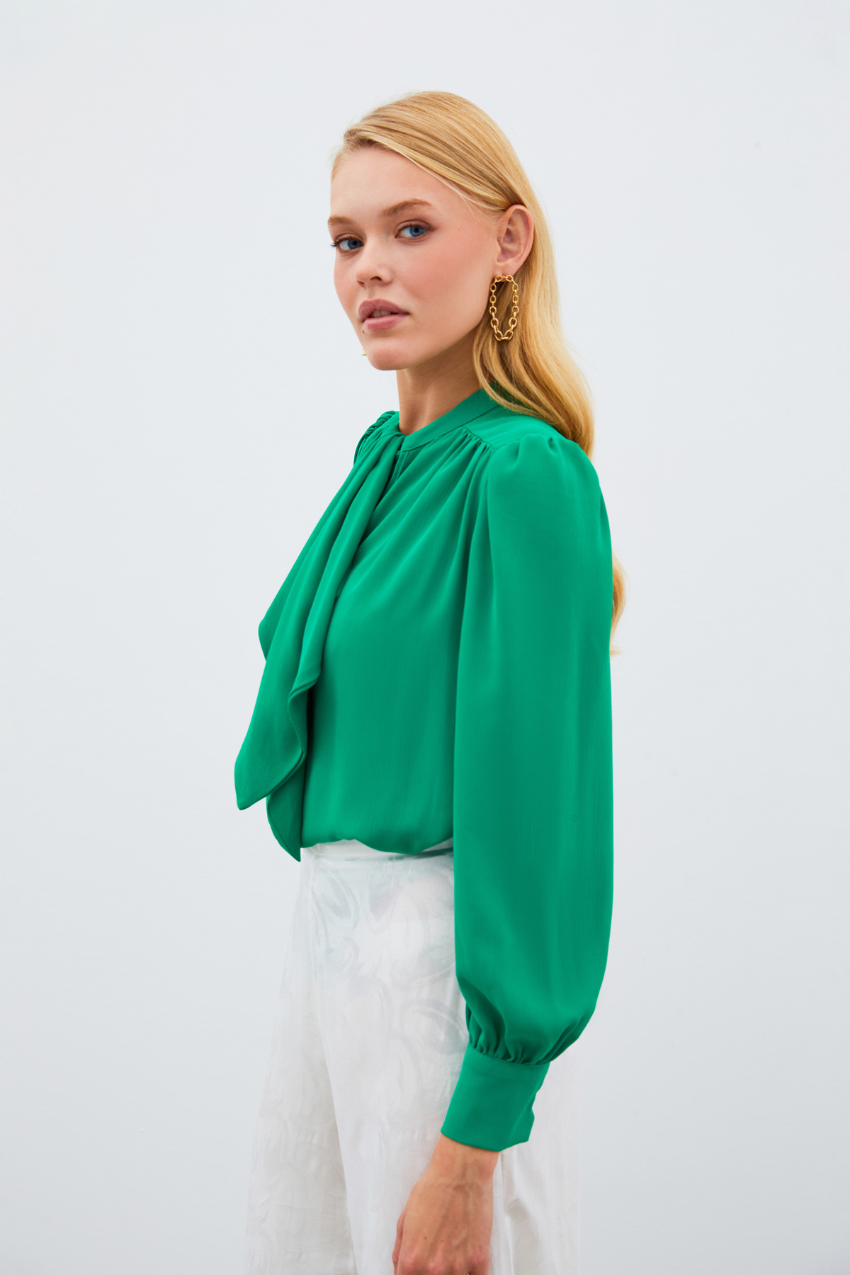 Fular Yaka Salaş Bluz - YEŞİL