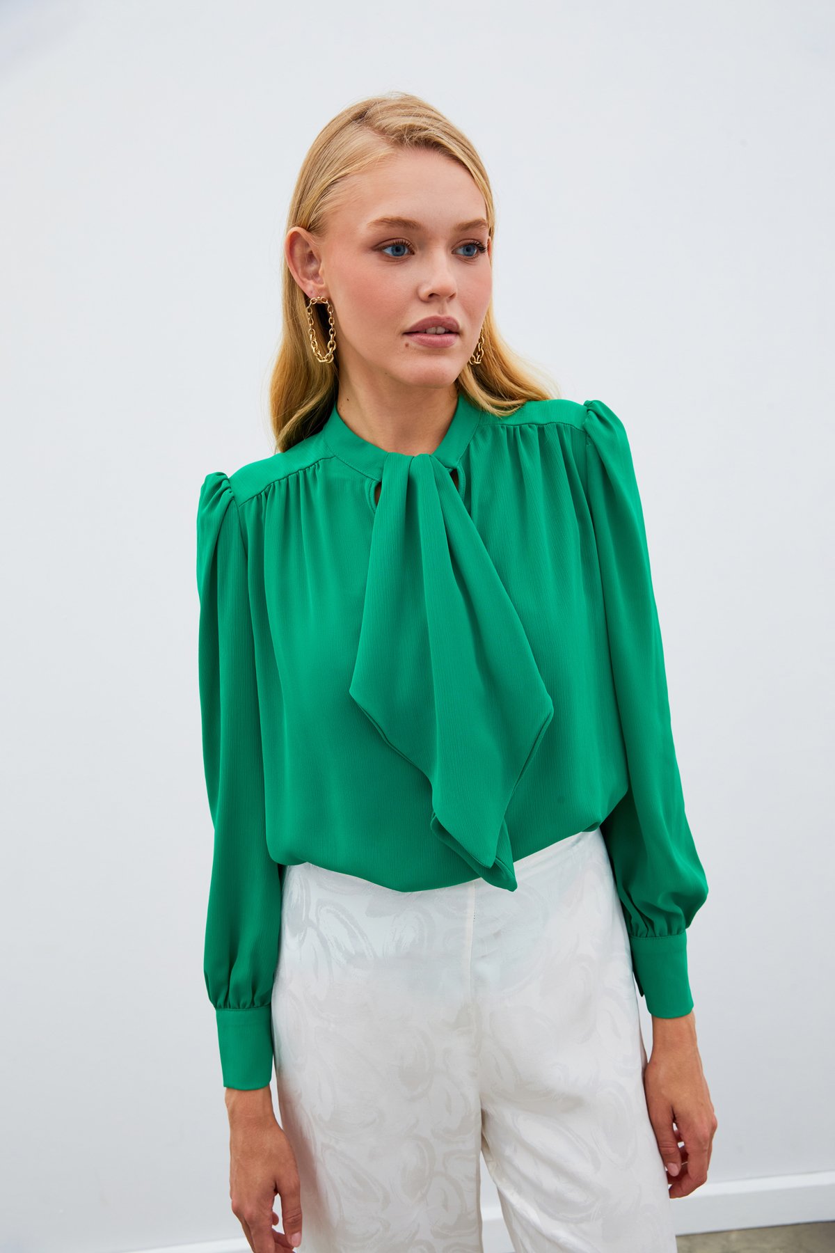 Fular Yaka Salaş Bluz - YEŞİL