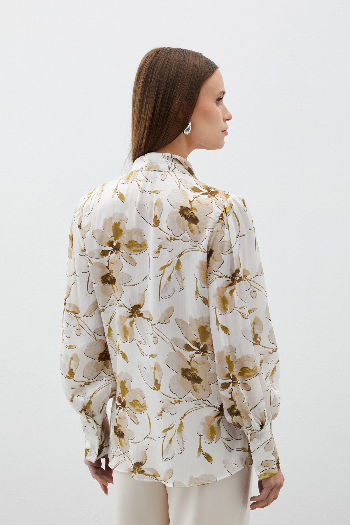 Fularlı Çiçek Desenli Gömlek - HAKİ