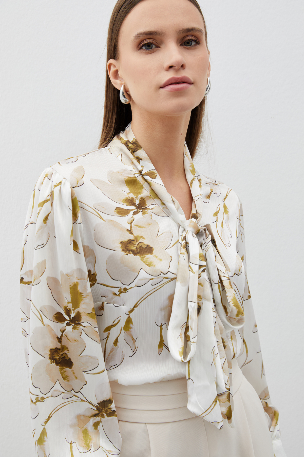 Fularlı Çiçek Desenli Gömlek - HAKİ