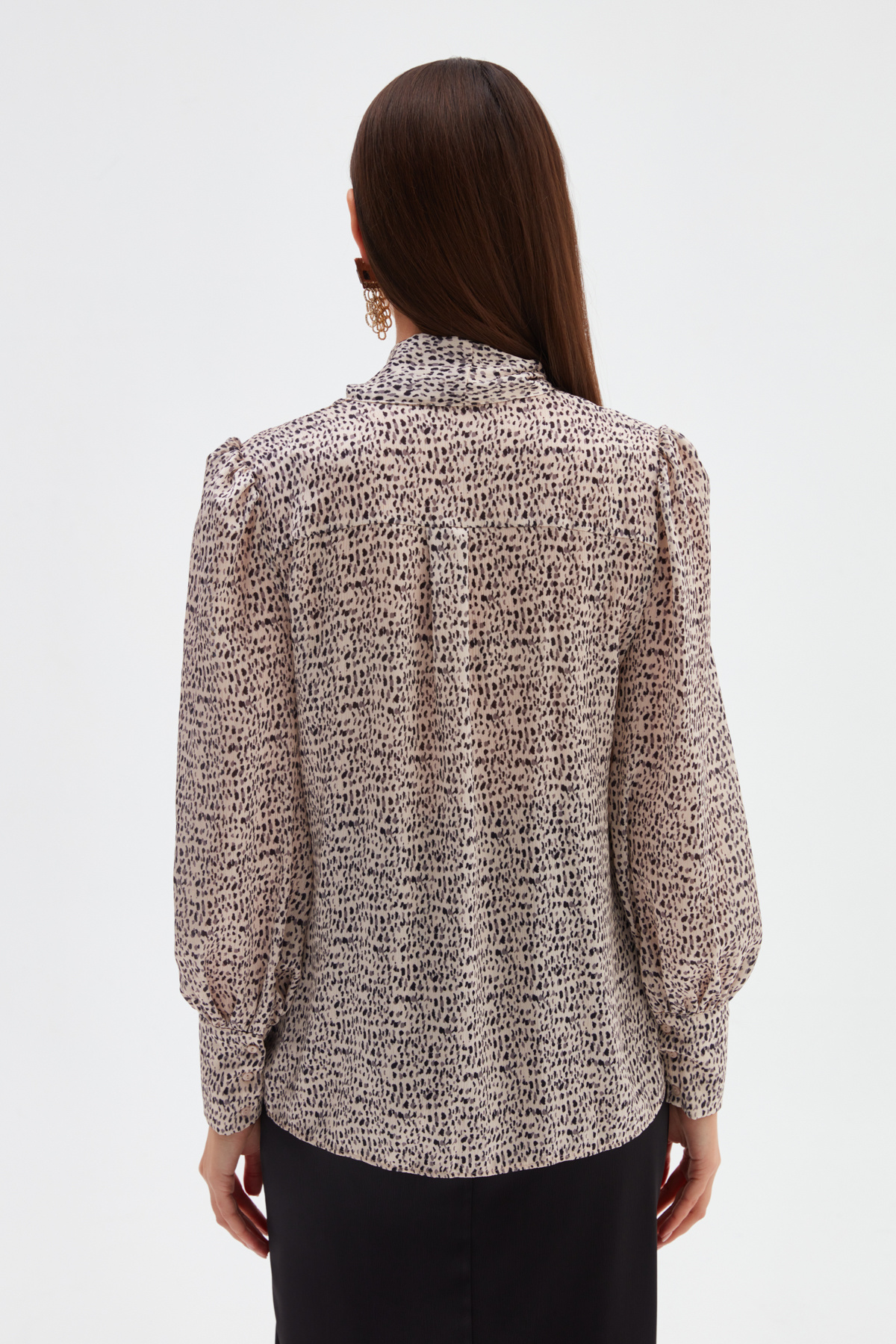 Fularlı Desenli Gömlek - BEJ