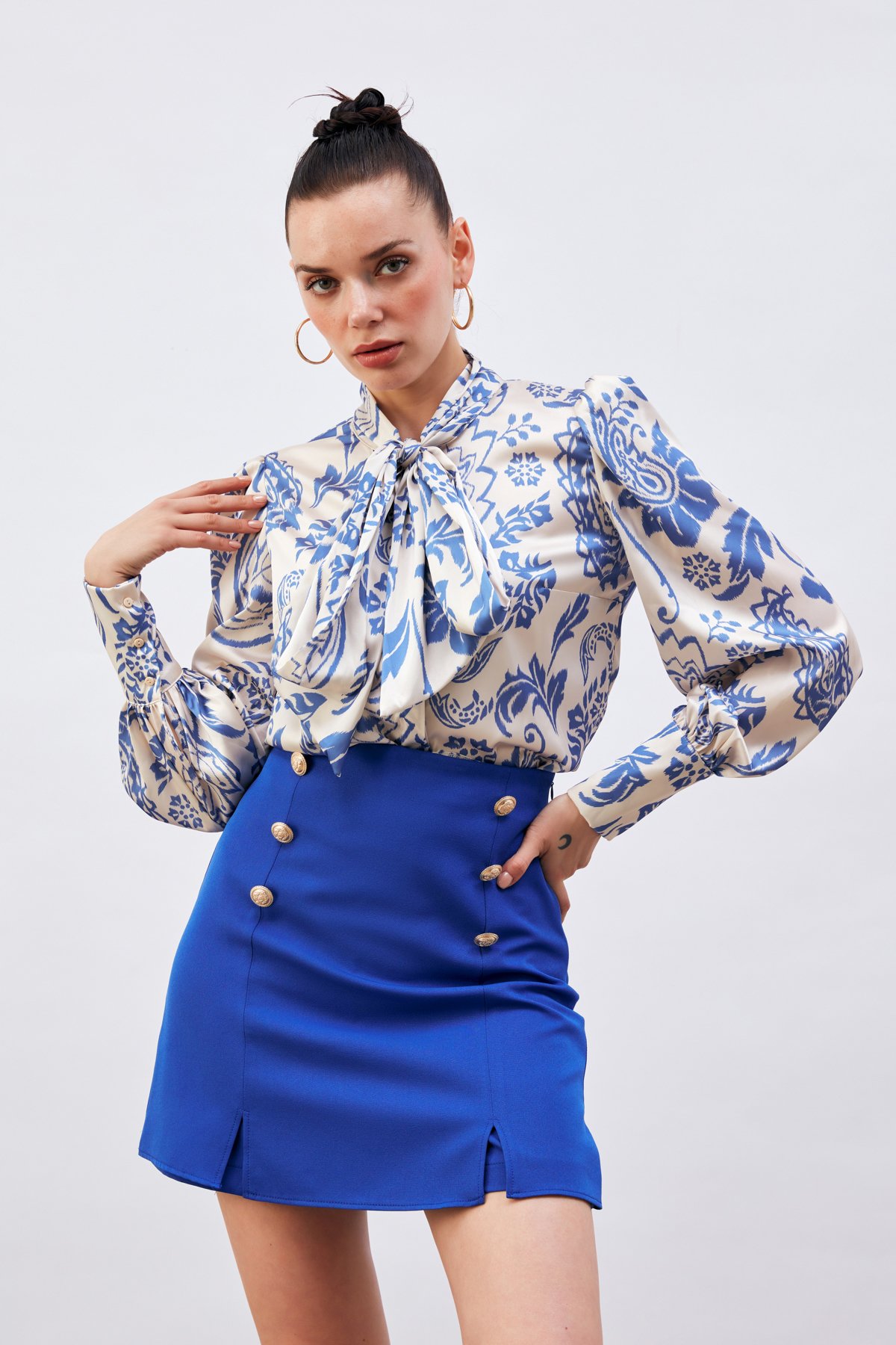 Scarf Patterned Shirt - INDIGO