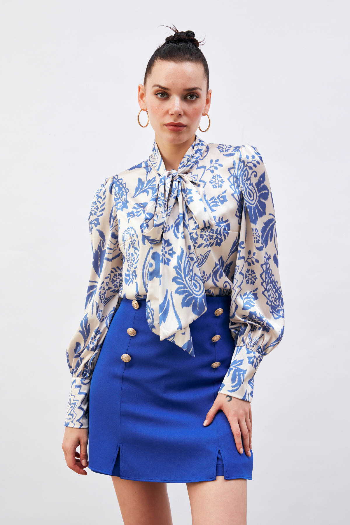 Scarf Patterned Shirt - INDIGO