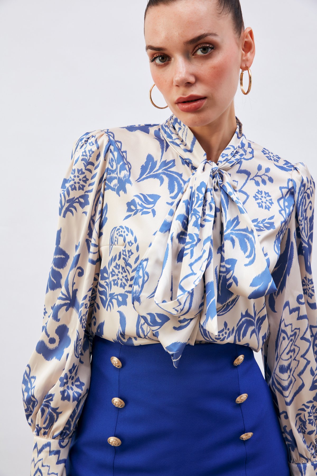 Scarf Patterned Shirt - INDIGO