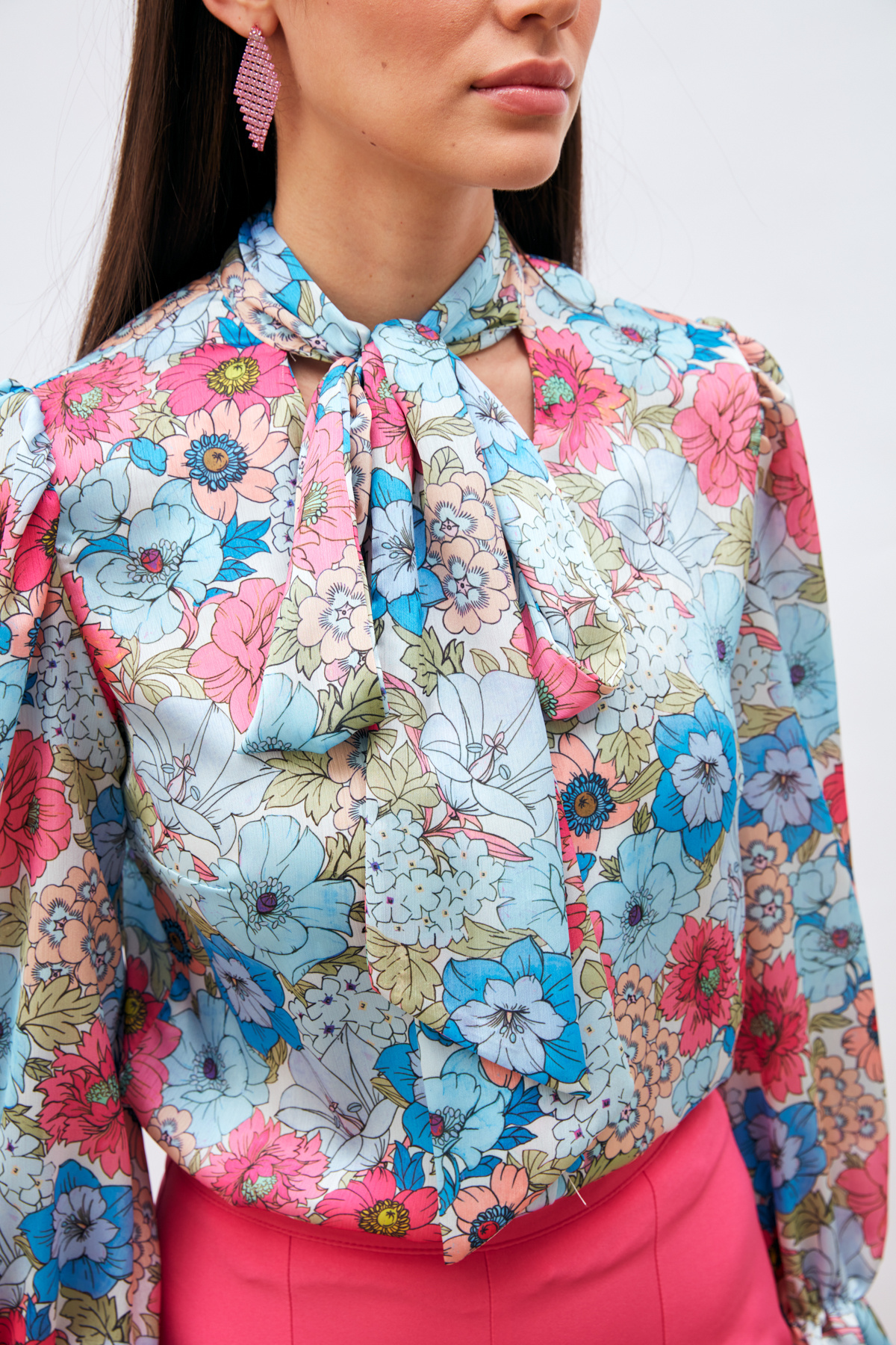 Fularlı Desenli Gömlek - MAVİ