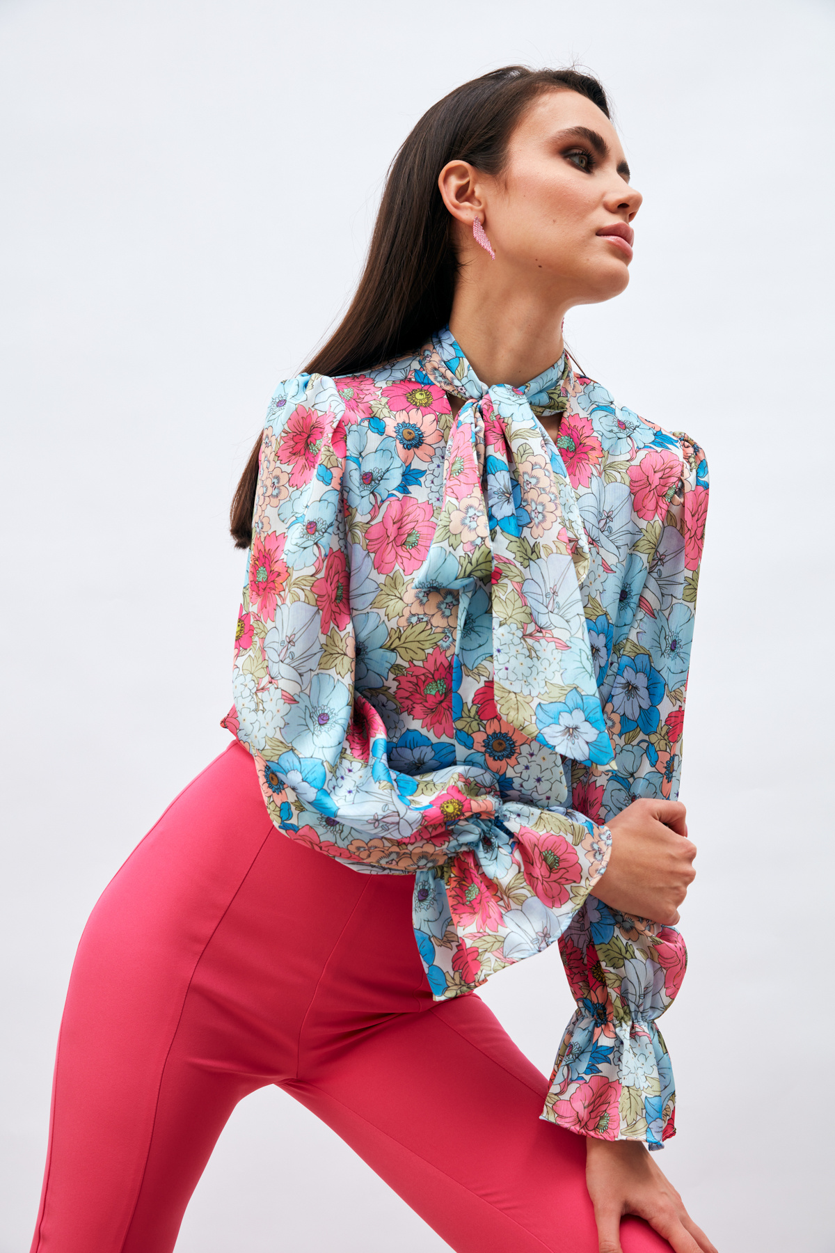 Fularlı Desenli Gömlek - MAVİ