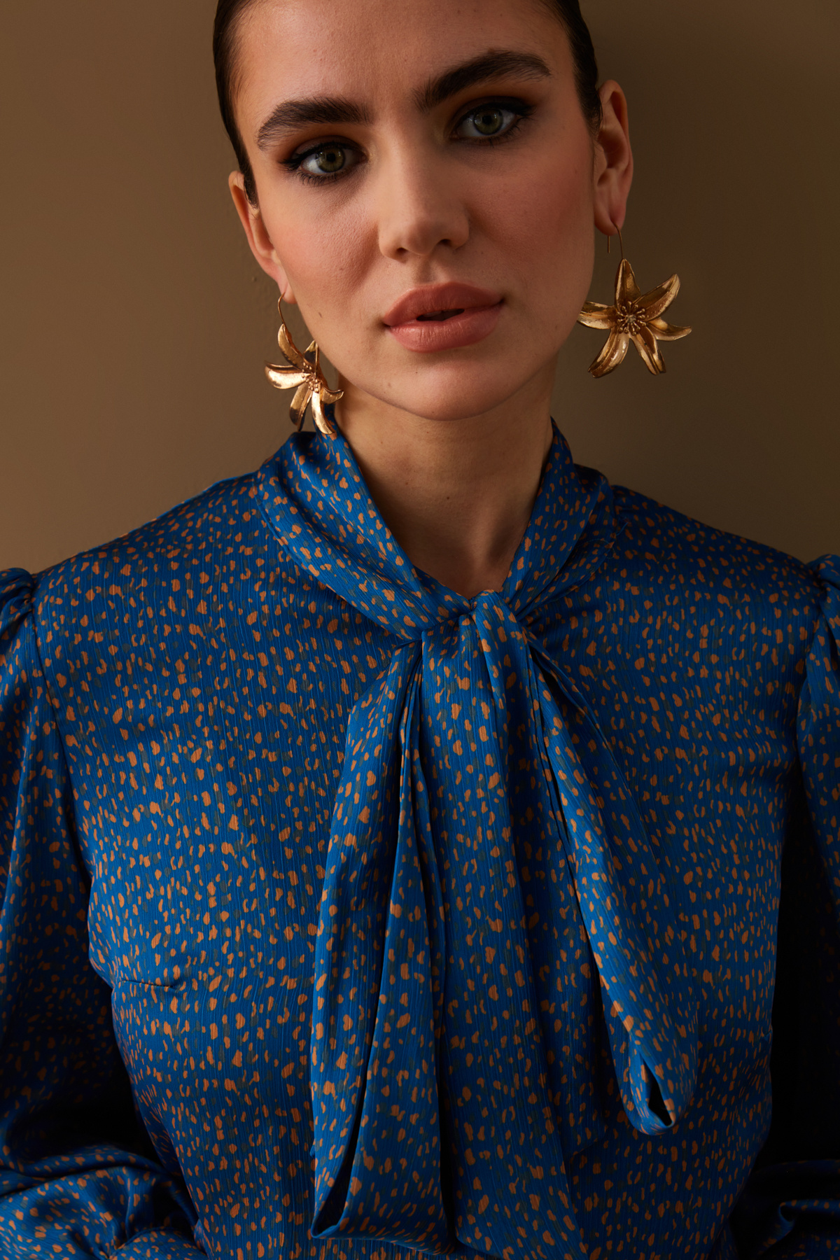 Fularlı Desenli Gömlek - MAVİ